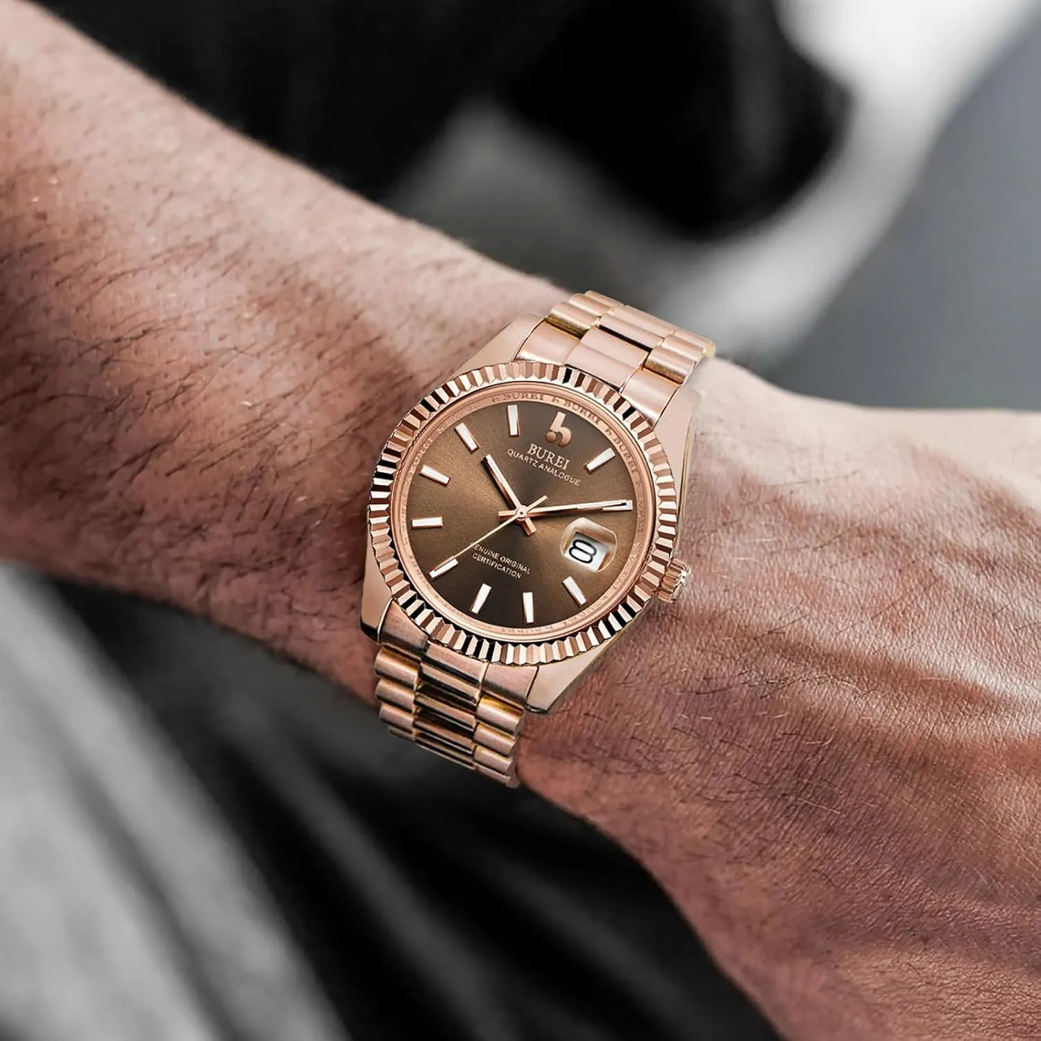 BUREI Mens Watches Luxury Stainless Steel Analog Quartz Waterproof Wristwatch Sapphire Crystal Dial with Calendar Display,Gift for Men