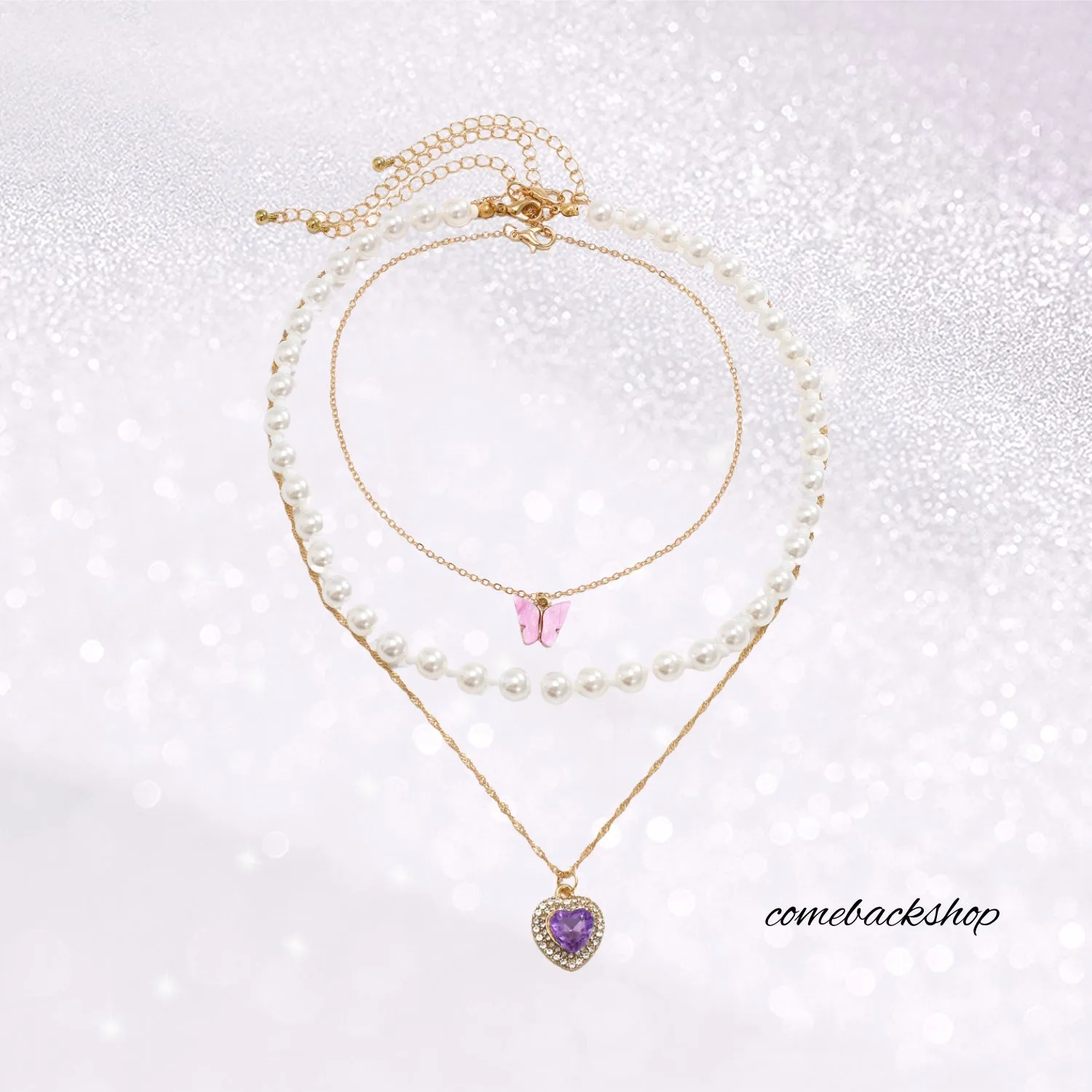 Butterfly Heart Pink Necklace for Women Girls,Layering Gold Necklaces Gift for her