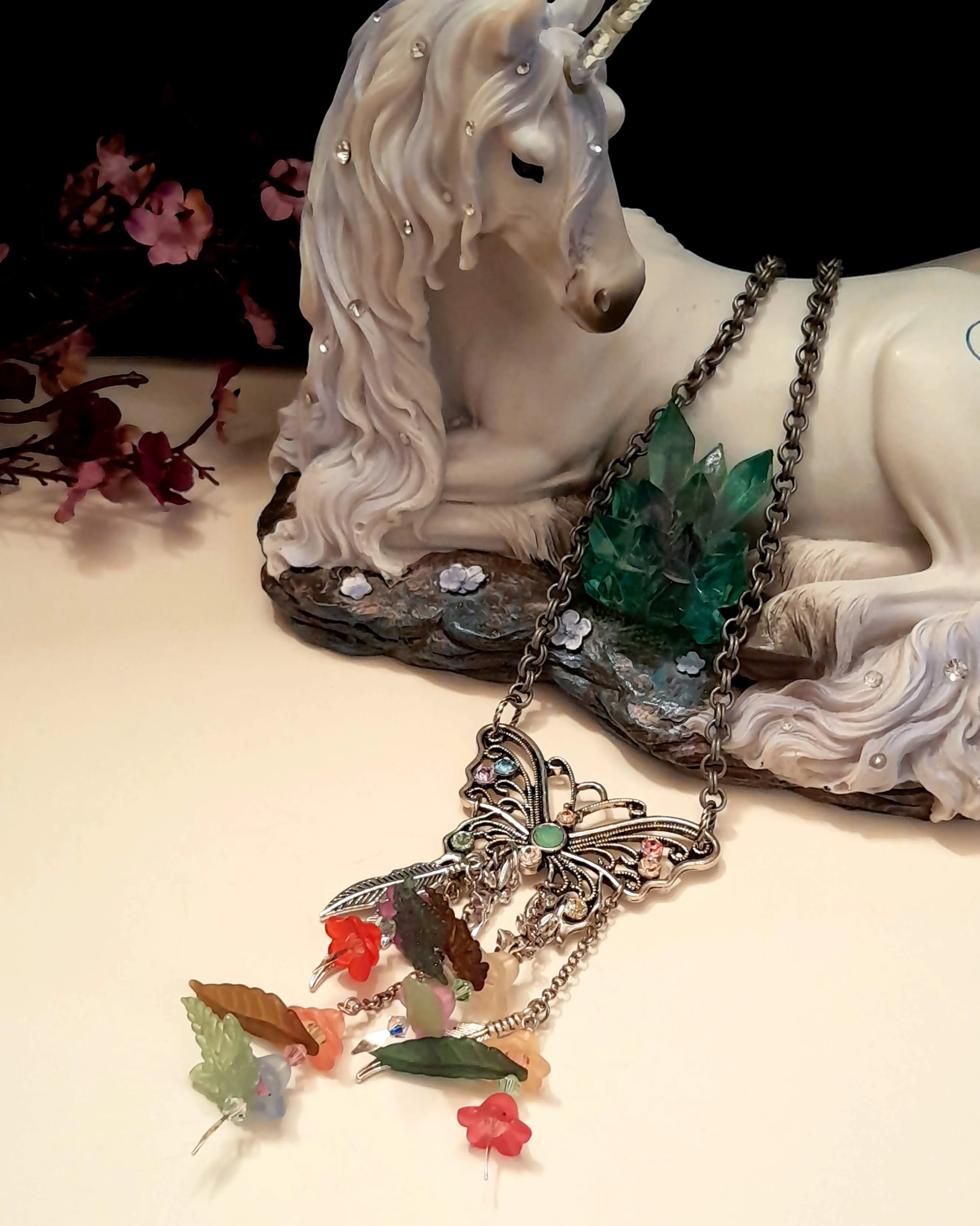 Butterfly Rainbow Flower Necklace