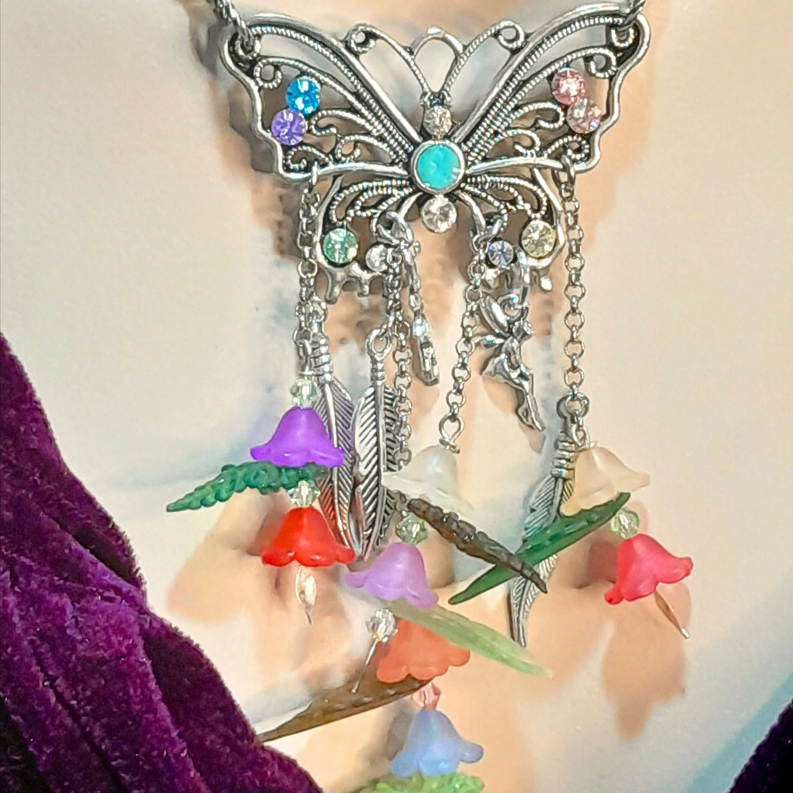 Butterfly Rainbow Flower Necklace