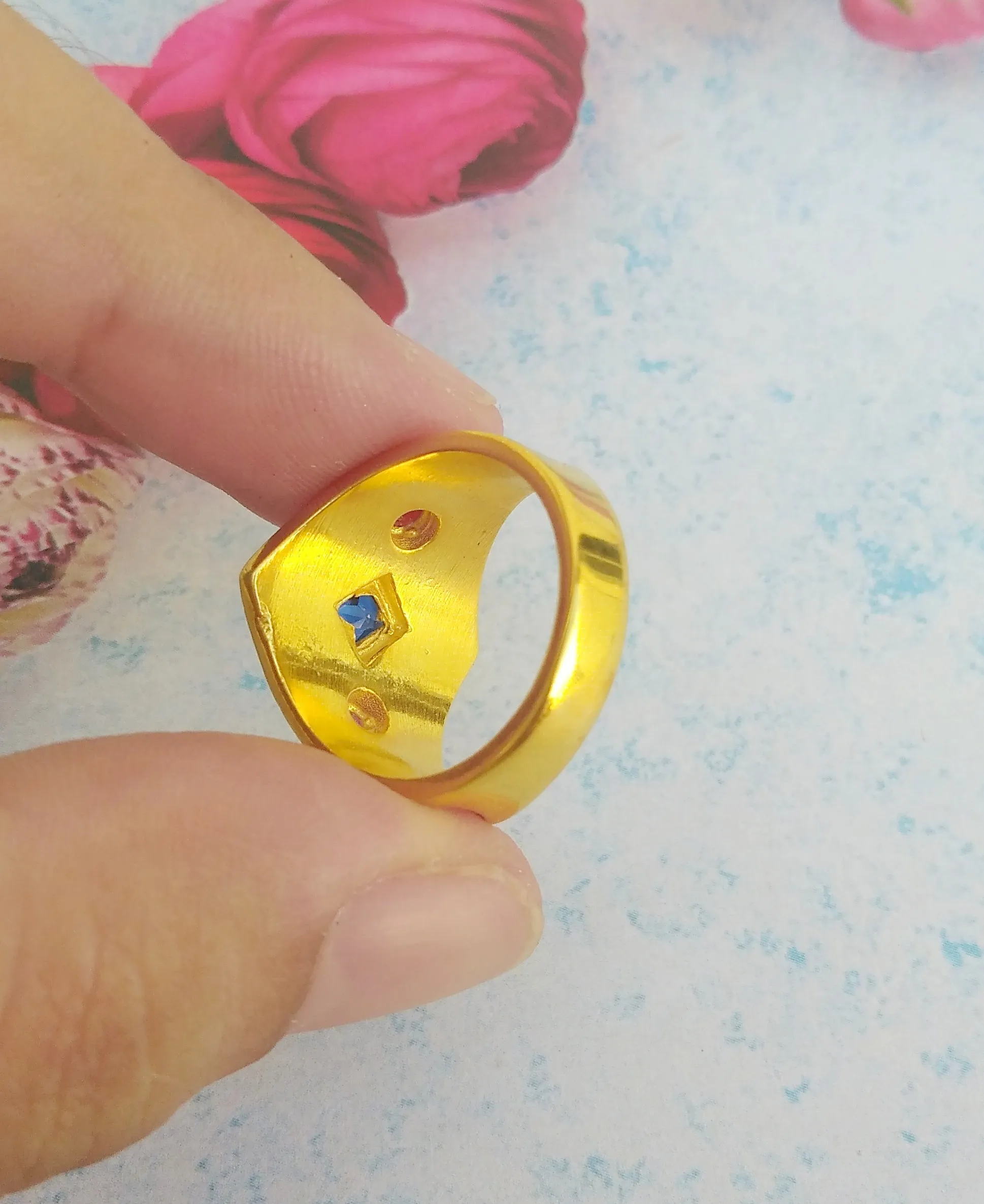 Byzantine Ring, Sapphire Zircon Antique Ring, Ancient Greek Jewelry