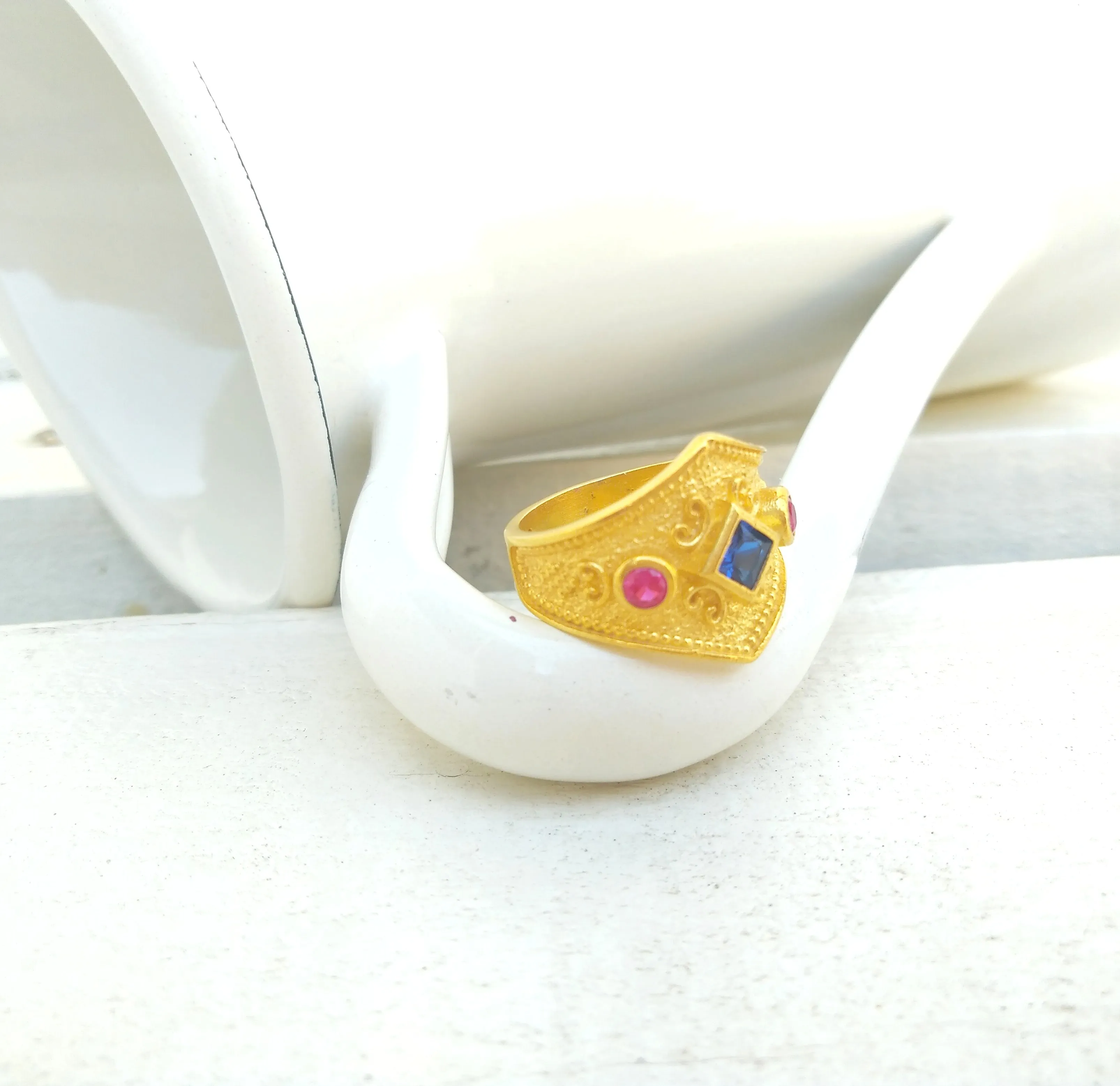 Byzantine Ring, Sapphire Zircon Antique Ring, Ancient Greek Jewelry