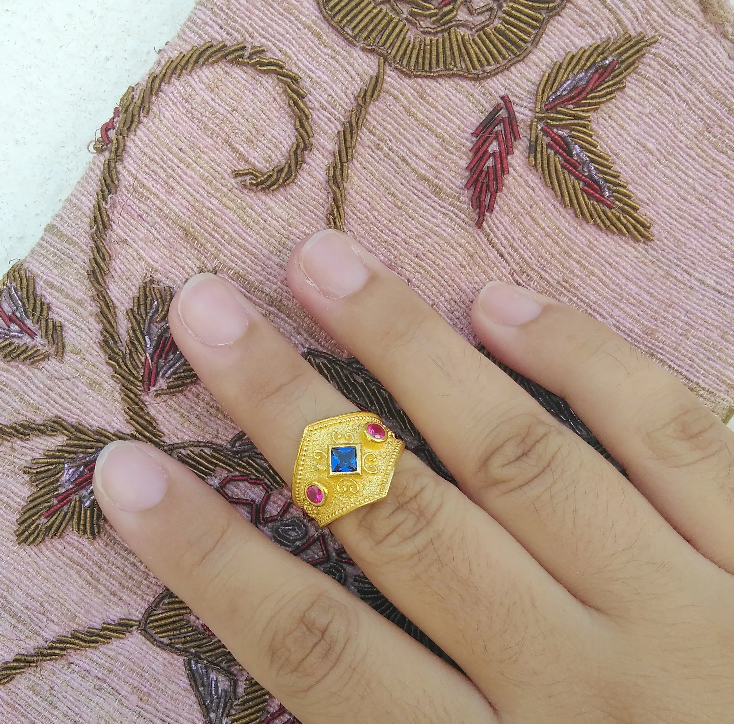 Byzantine Ring, Sapphire Zircon Antique Ring, Ancient Greek Jewelry