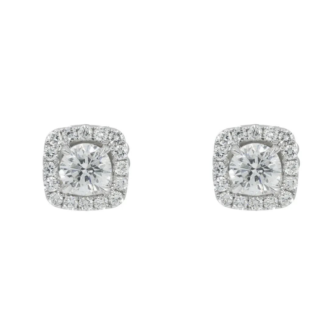 Calantha 3 Carats Square Shape Round Diamond Stud Earrings in 14K White Gold