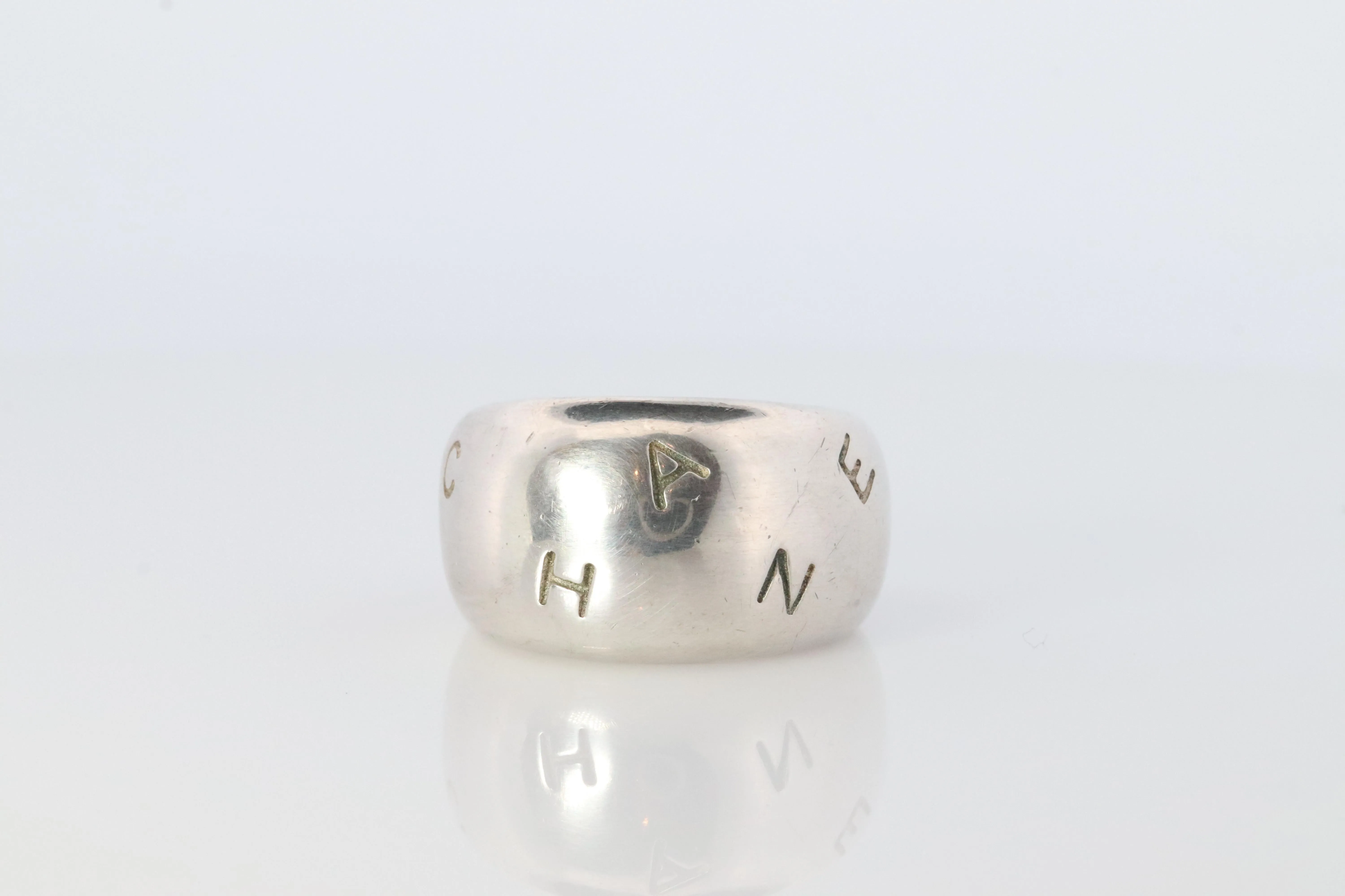 Chanel Ring. Genuine CHANEL Hoop Logo Letters Sterling Silver 925 Band