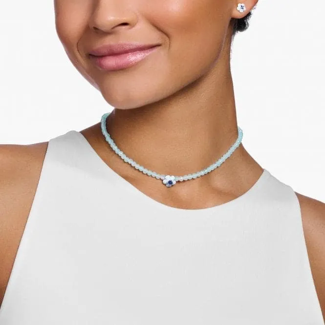 Charming Choker With Flower And Blue Pearls KE2182-496-1