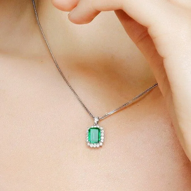 Charming Lab Created Emerald Pendant Necklace for Women