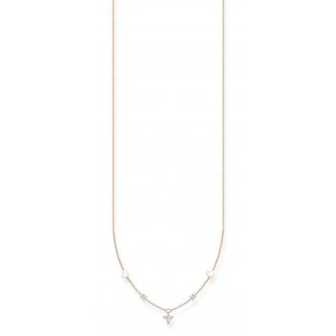 Charming Rose Gold Plated Hearts And White Stones Necklace KE2154-416-14-L42V