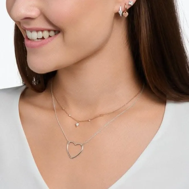 Charming Rose Gold Plated Hearts And White Stones Necklace KE2154-416-14-L42V