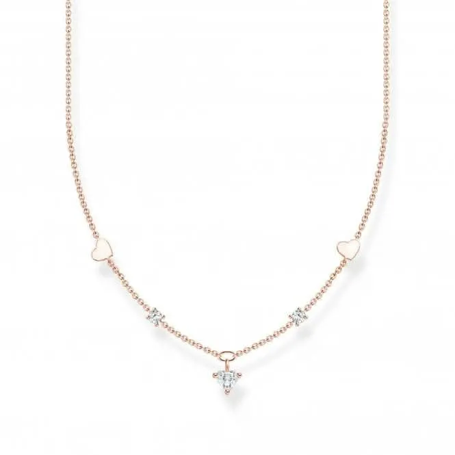 Charming Rose Gold Plated Hearts And White Stones Necklace KE2154-416-14-L42V