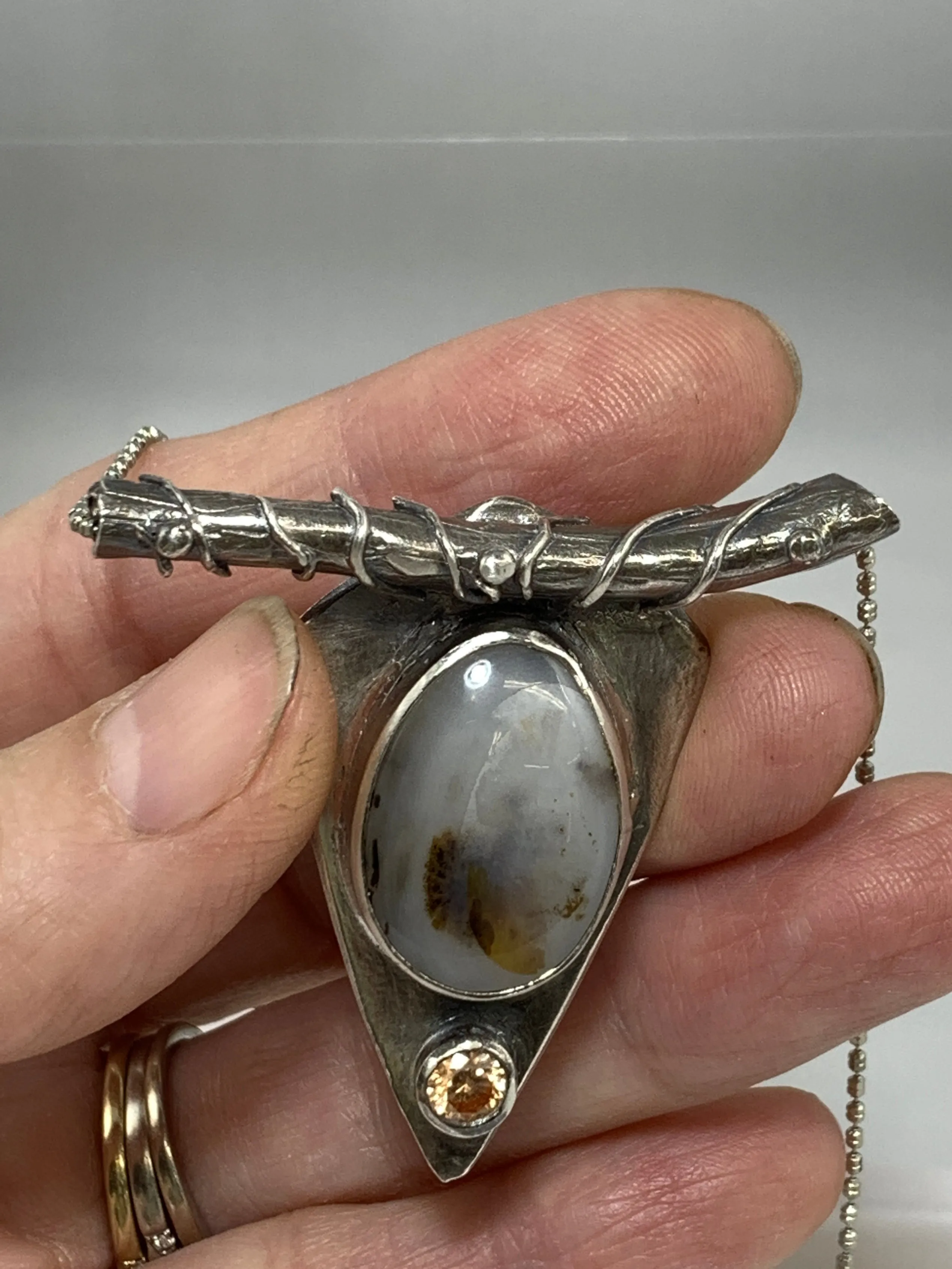 Charming Silver Hand-Fabricated Montana Agate Pendant
