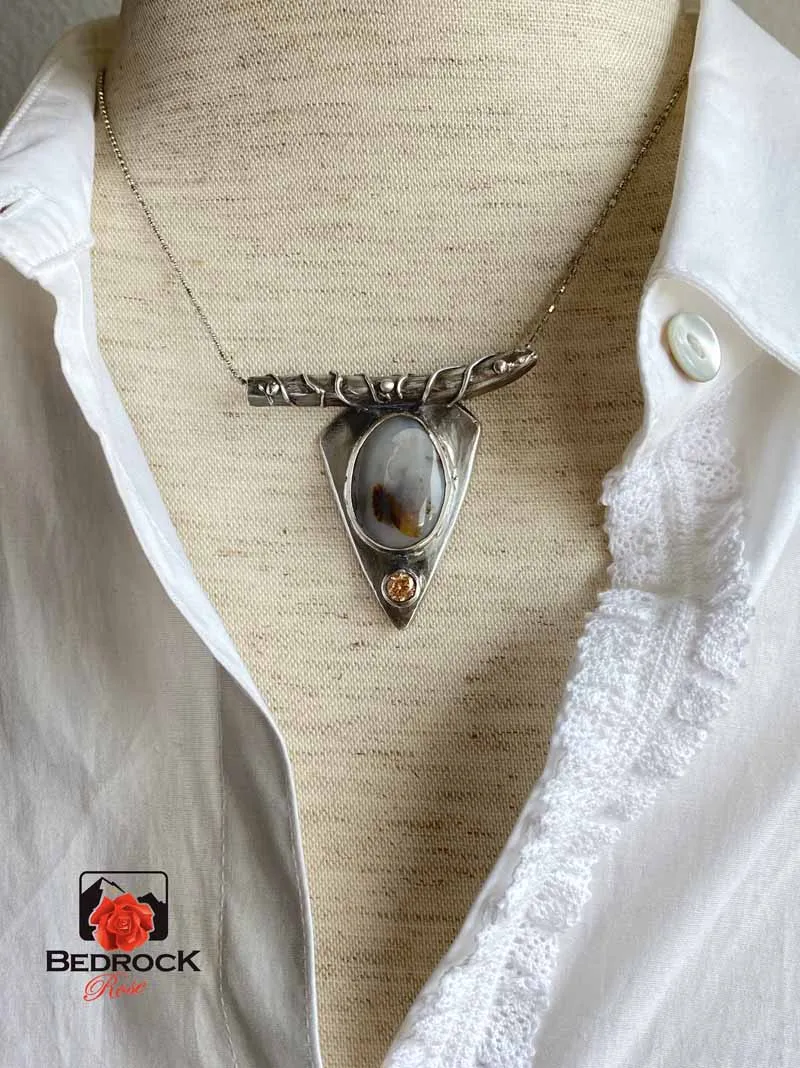 Charming Silver Hand-Fabricated Montana Agate Pendant