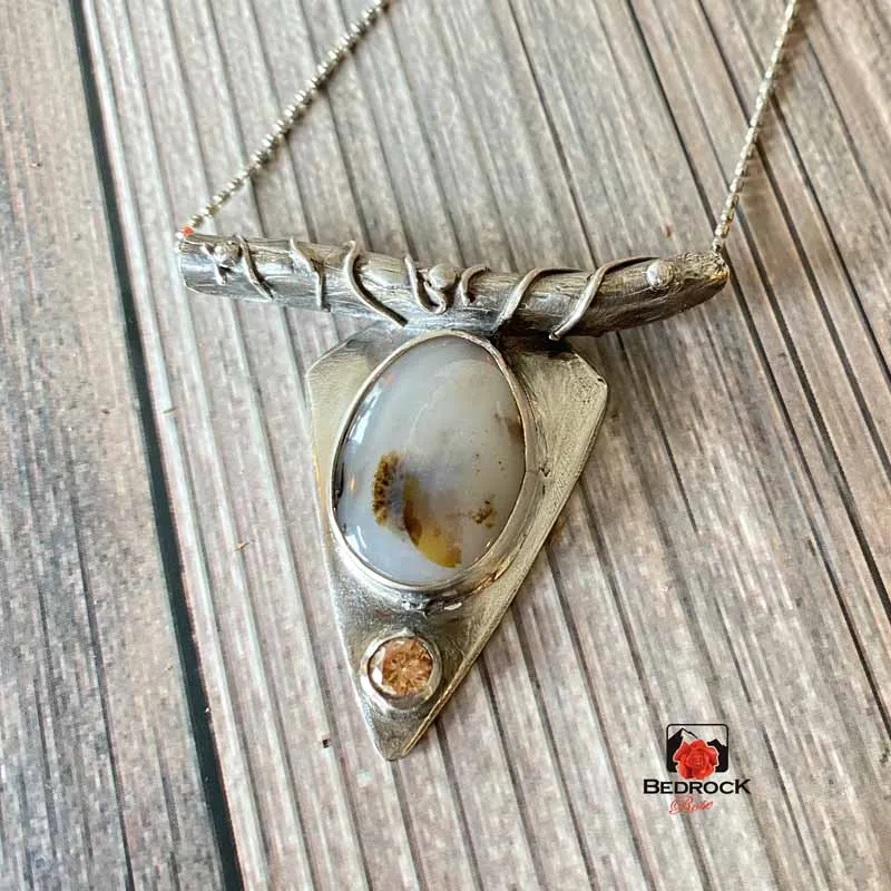 Charming Silver Hand-Fabricated Montana Agate Pendant