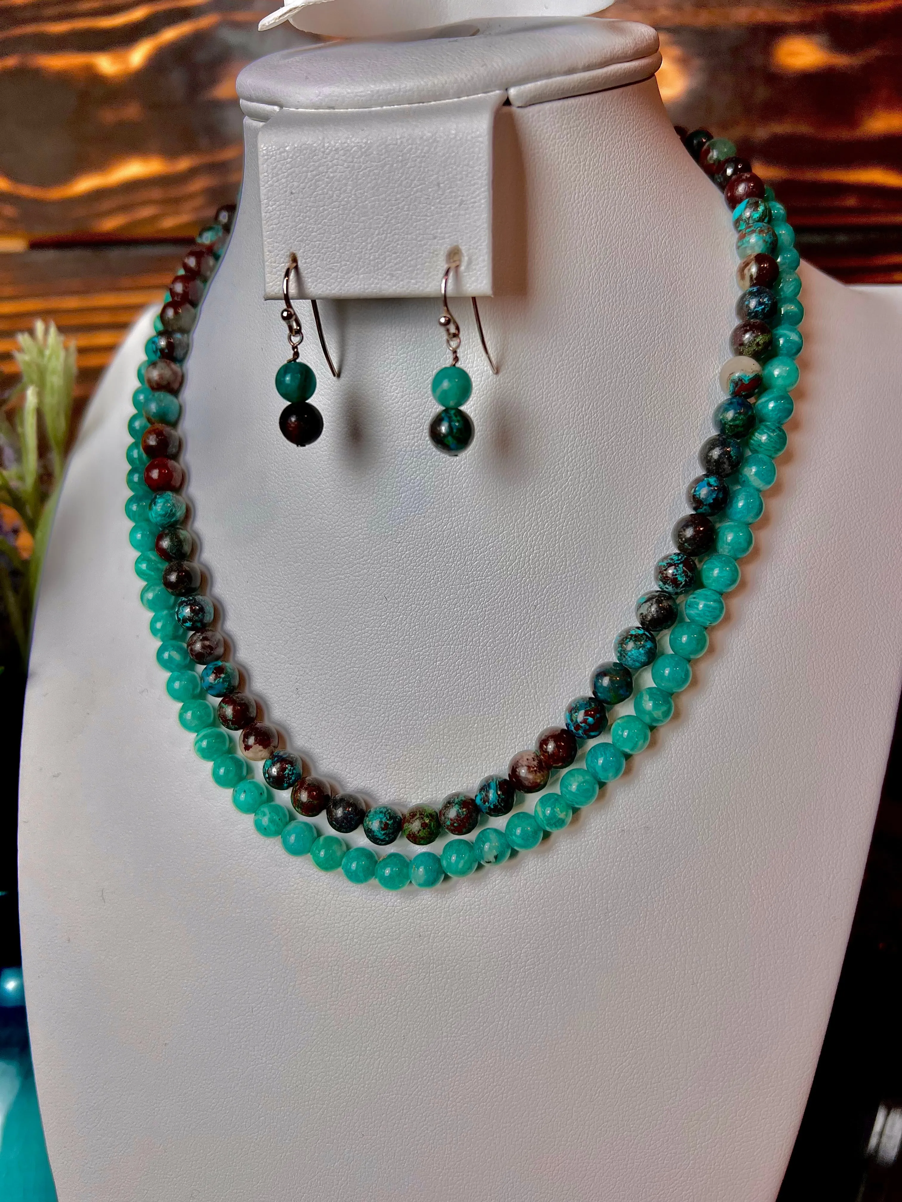 Chryscolla & Amazonite Double Strand Jewelry Set