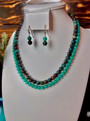 Chryscolla & Amazonite Double Strand Jewelry Set