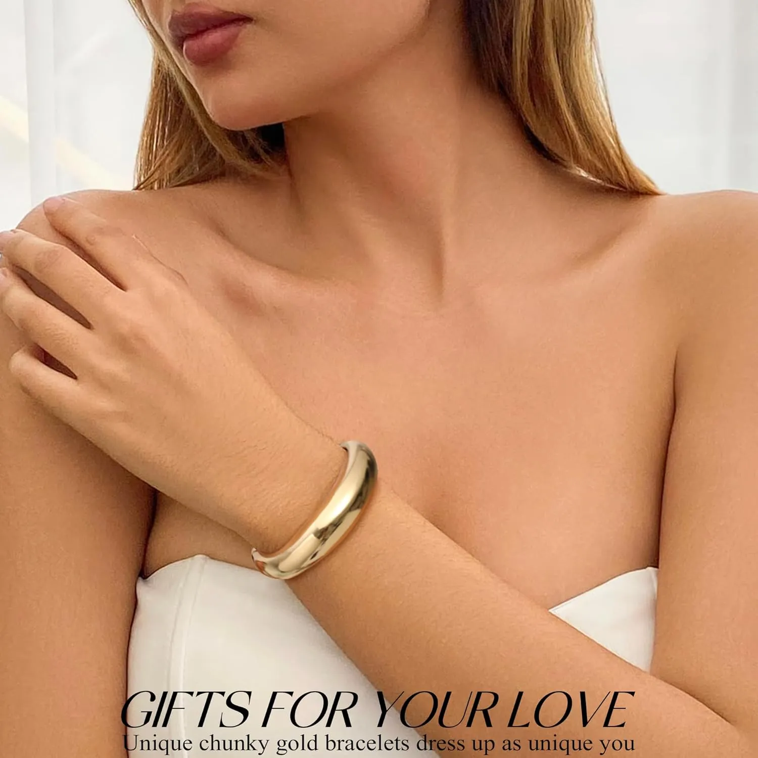 Chunky Gold Bracelet Gold Cuff Bangle Bracelets for Women Non Tarnish Teen Girl Gifts Trendy Stuff Wide Hinged Irregular Twisted Bangle Christmas Stocking Stuffers Minimalist Birthday Anniversary Jewelry