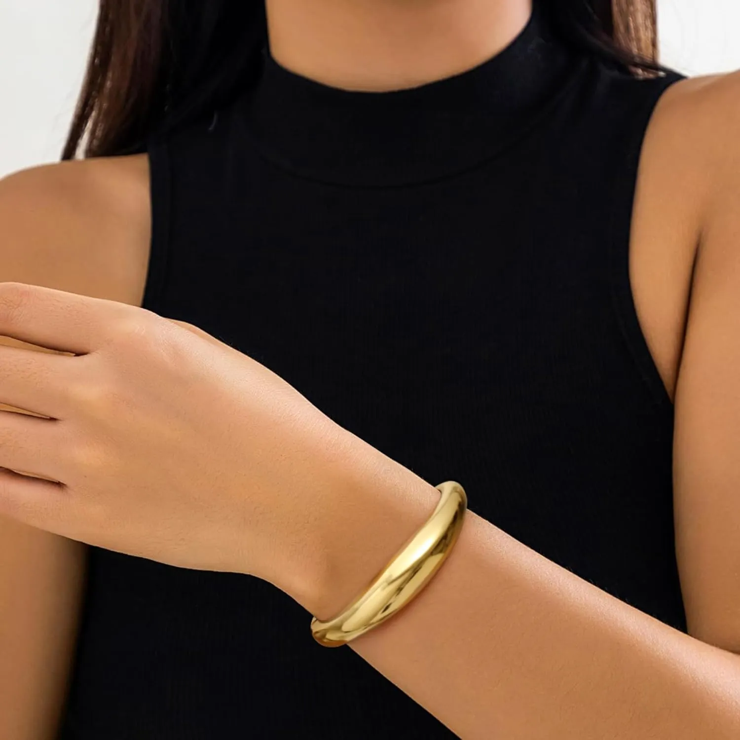 Chunky Gold Bracelet Gold Cuff Bangle Bracelets for Women Non Tarnish Teen Girl Gifts Trendy Stuff Wide Hinged Irregular Twisted Bangle Christmas Stocking Stuffers Minimalist Birthday Anniversary Jewelry