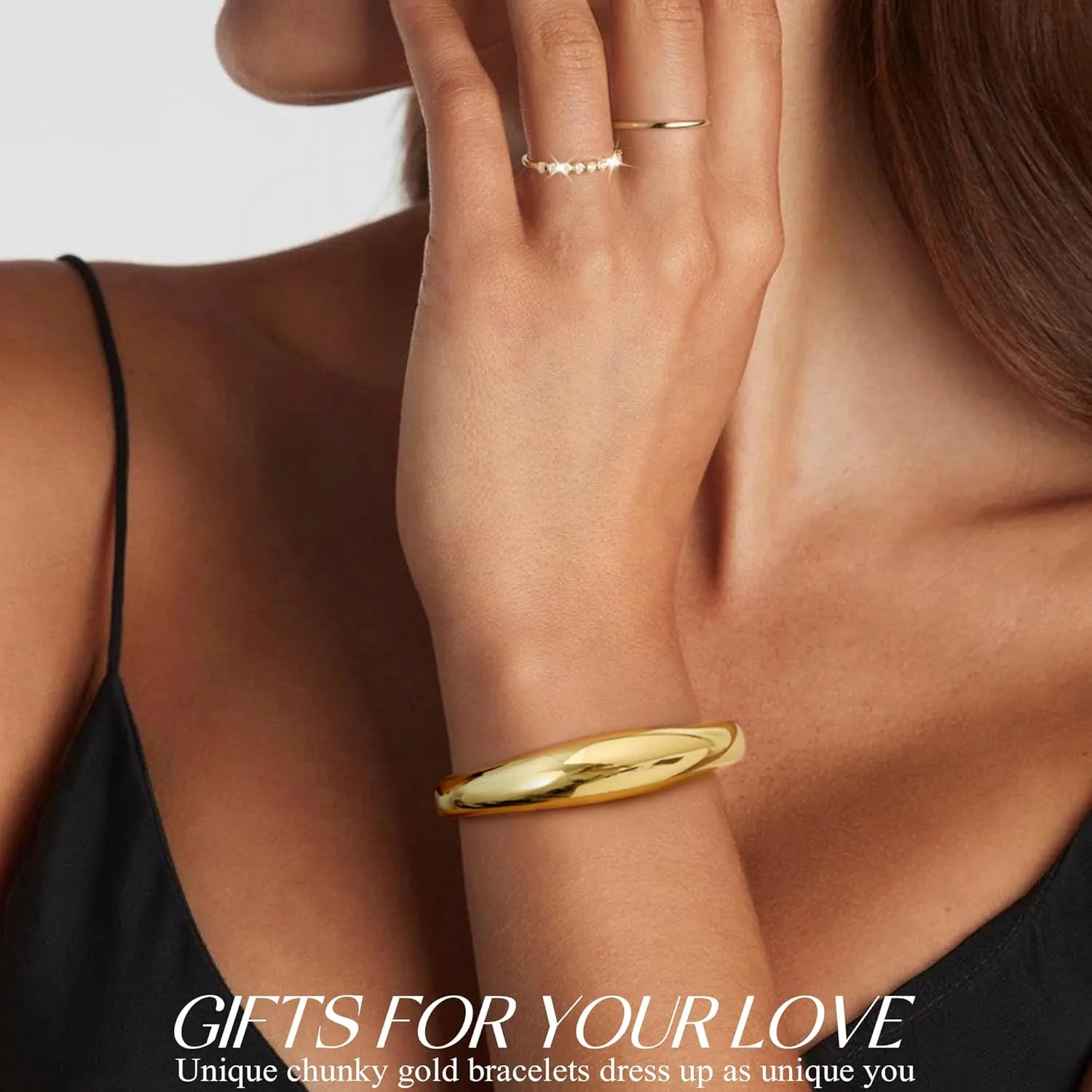 Chunky Gold Bracelet Gold Cuff Bangle Bracelets for Women Non Tarnish Teen Girl Gifts Trendy Stuff Wide Hinged Irregular Twisted Bangle Christmas Stocking Stuffers Minimalist Birthday Anniversary Jewelry