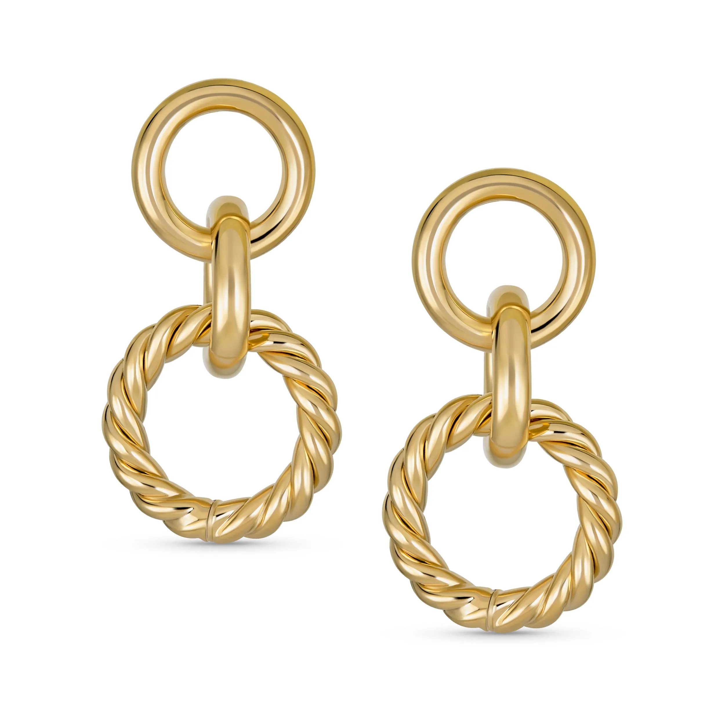 Classic Twisted Rope Hoop Huggie Earrings Gold Plated Brass 1.70 Inch