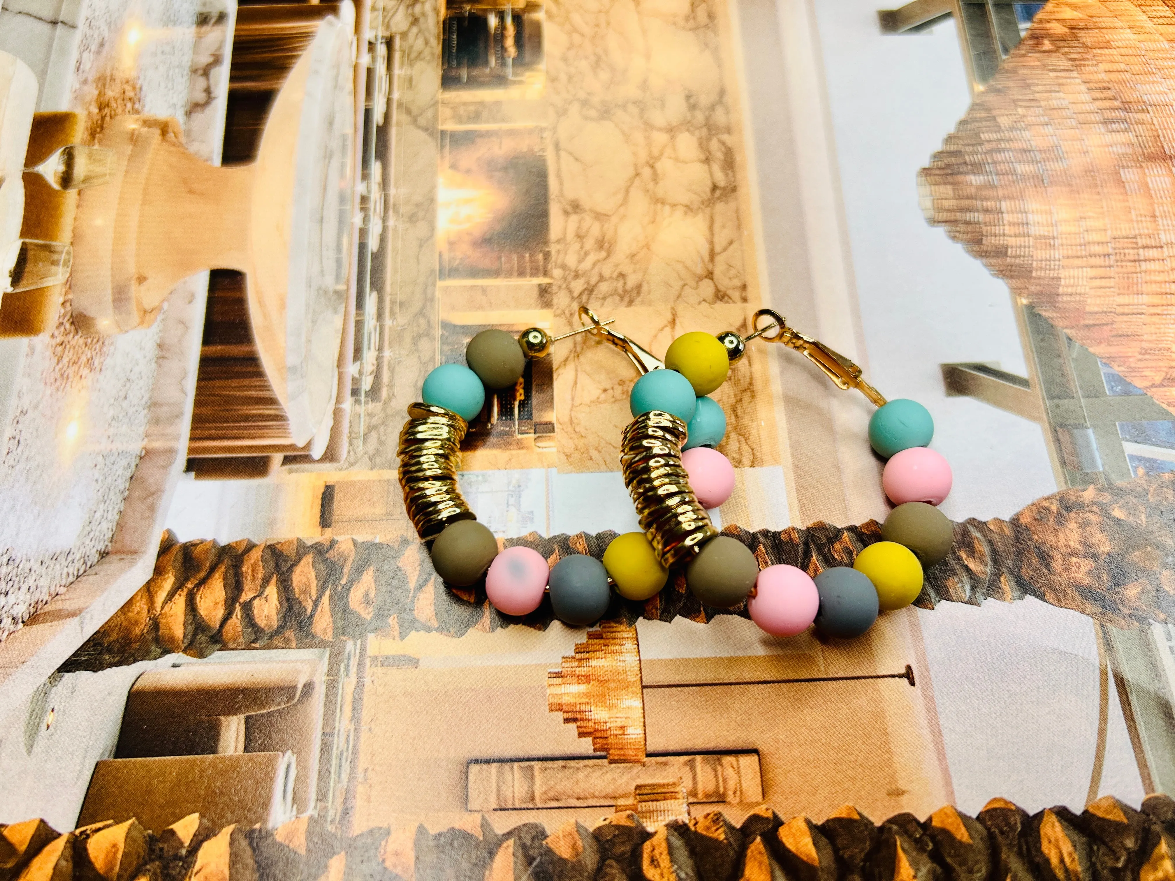 Clay & Gold Mix Beaded Earrings