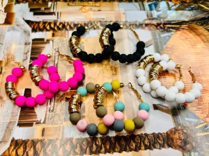 Clay & Gold Mix Beaded Earrings