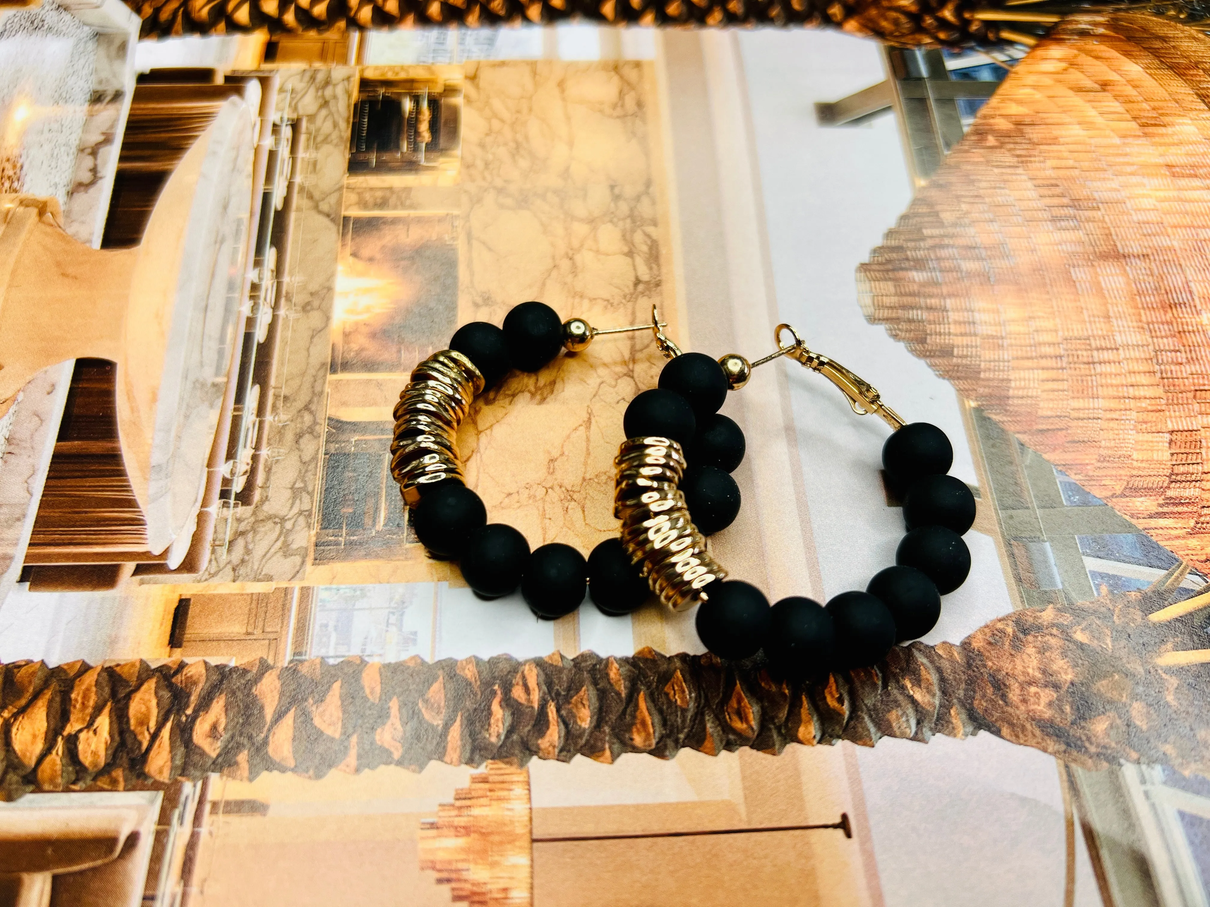 Clay & Gold Mix Beaded Earrings