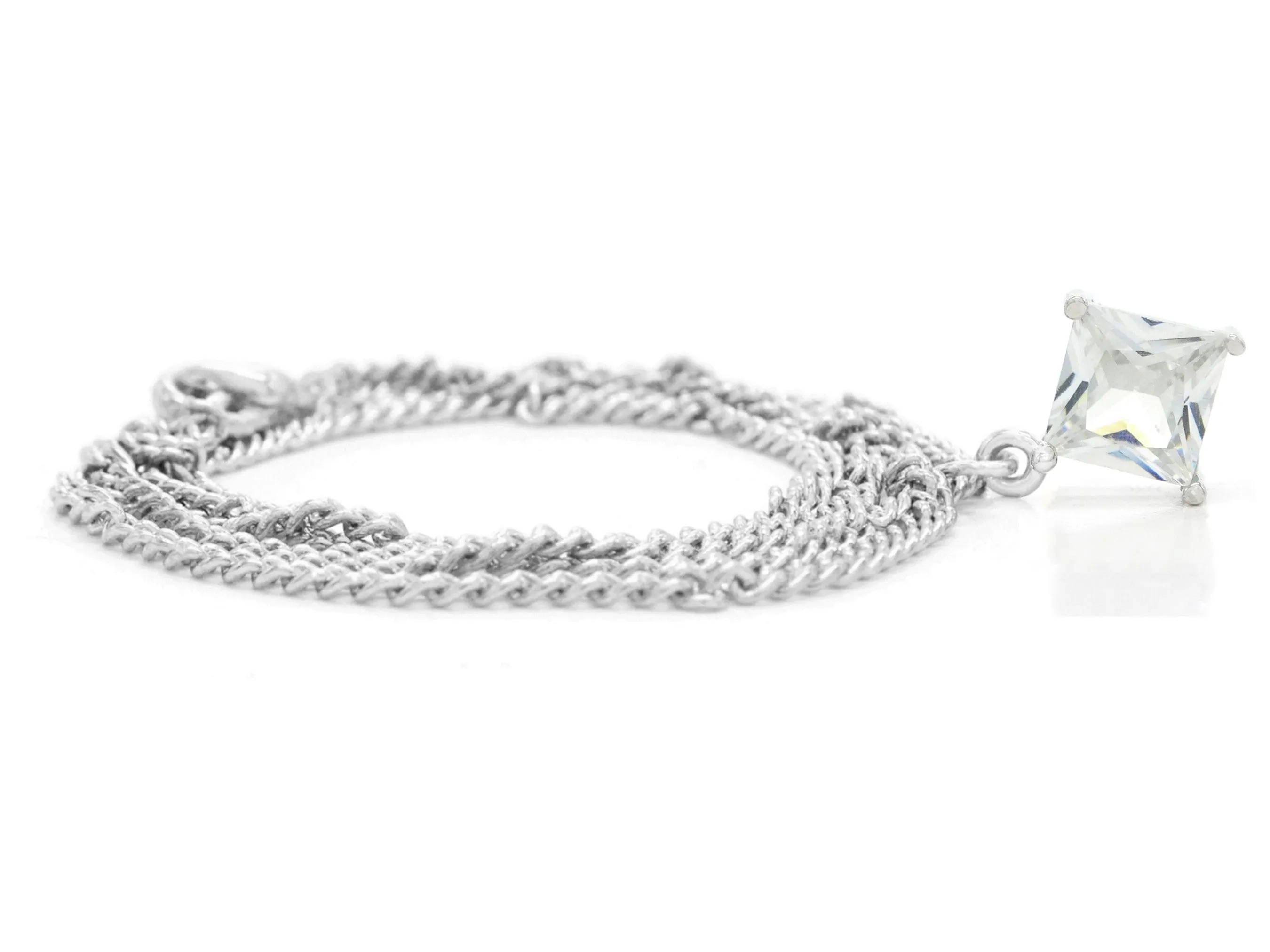 Clear Gem Princess White Gold Necklace