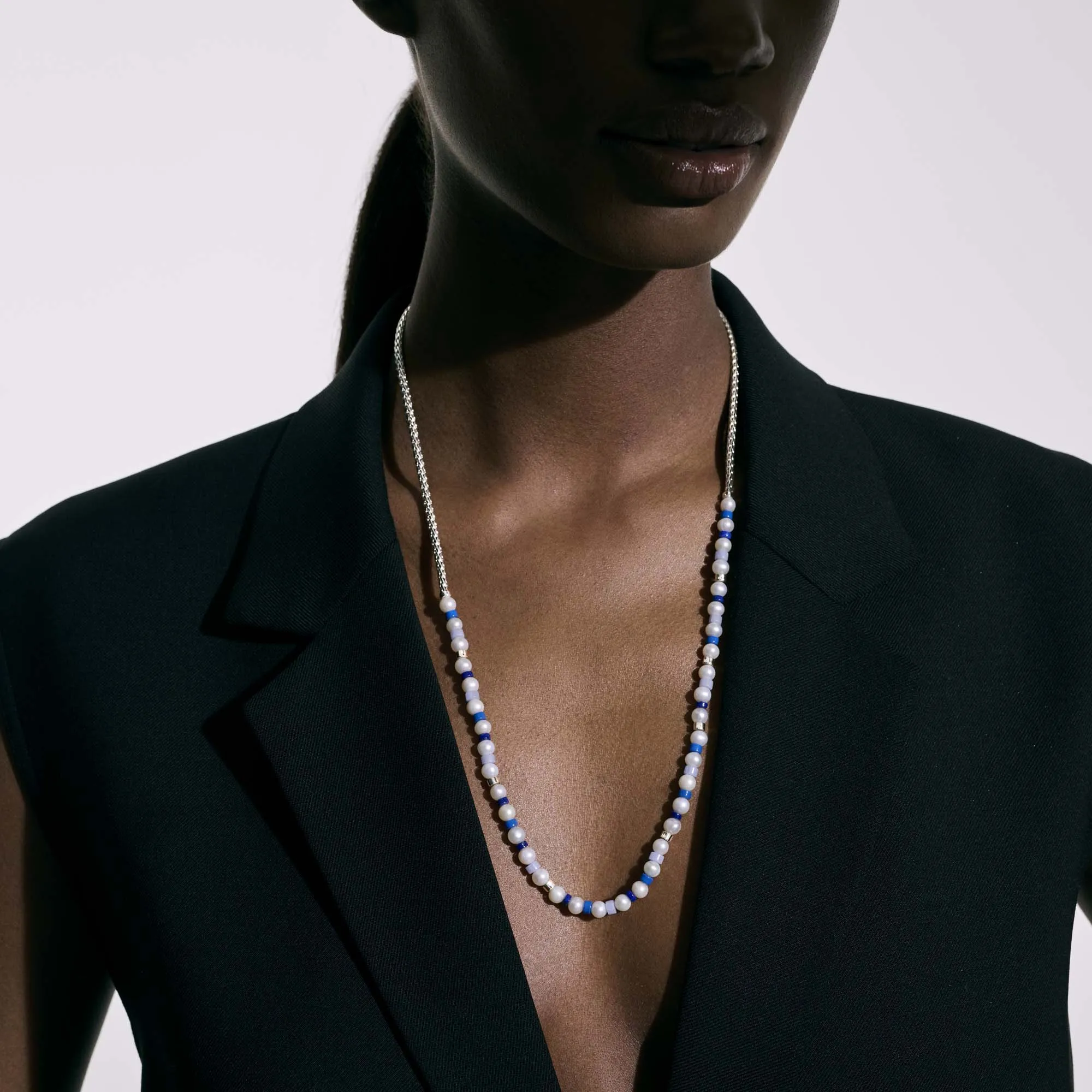 Colorblock Necklace, Silver, Pearl|NBS9011081BULPZBLA