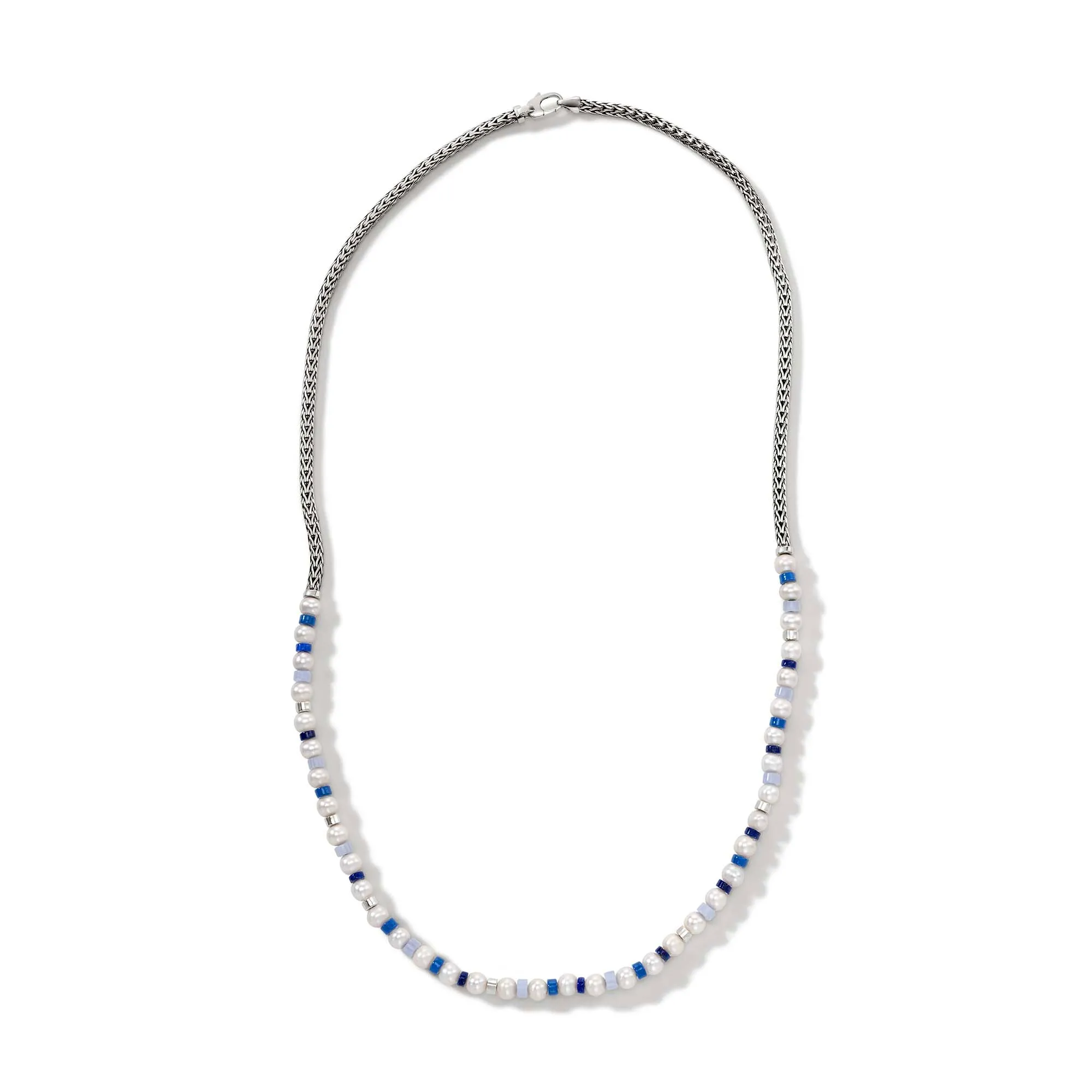 Colorblock Necklace, Silver, Pearl|NBS9011081BULPZBLA