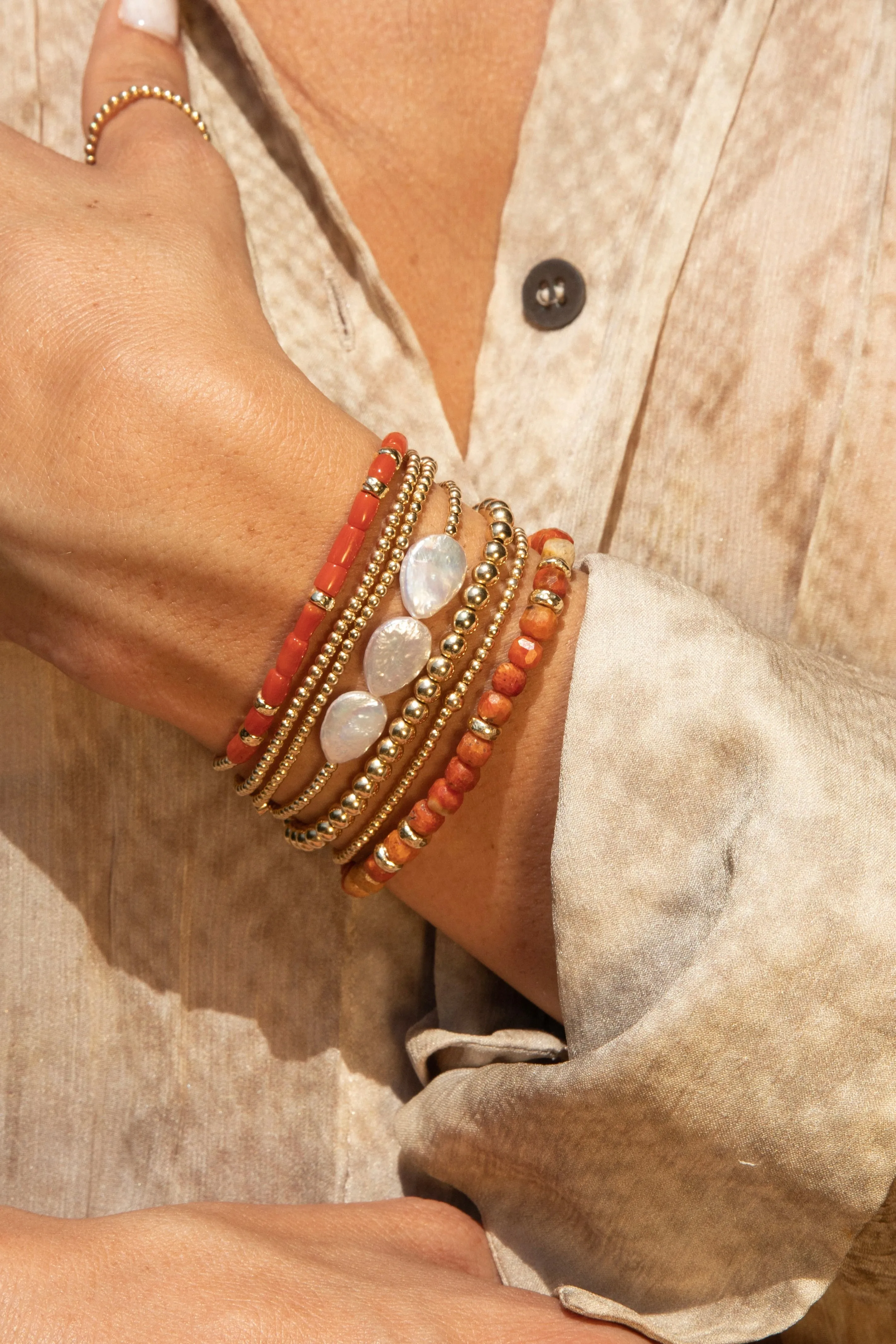 Coral and Rondelle Pattern Bracelet