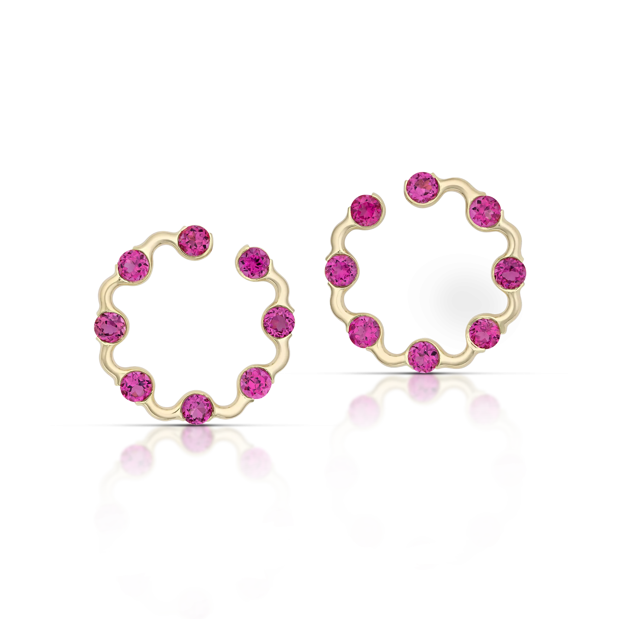 Crescent Hoops / pink tourmaline