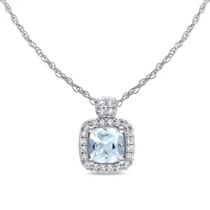 Cushion Aquamarine and Diamond Halo Pendant