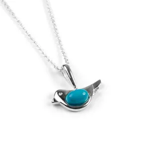 Cute Bird Necklace in Silver and Turquoise
