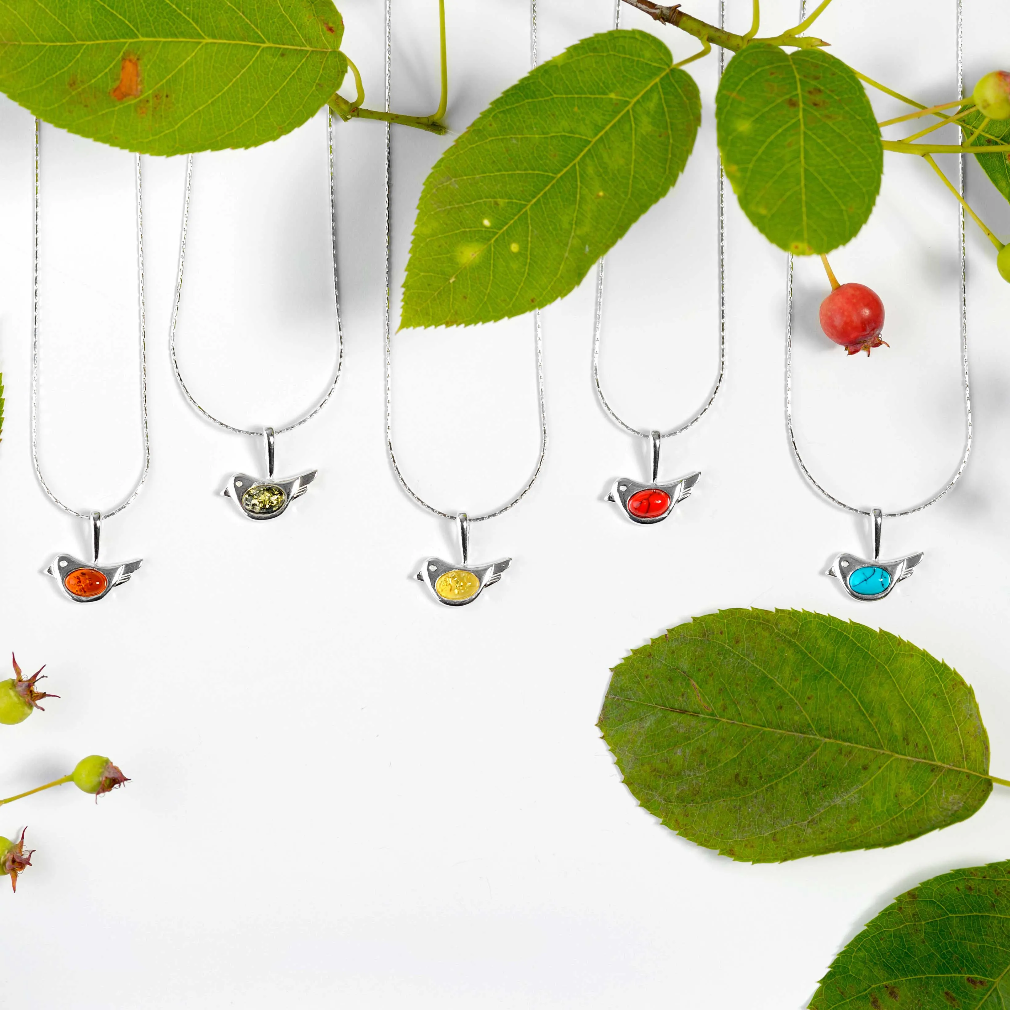 Cute Bird Necklace in Silver and Turquoise
