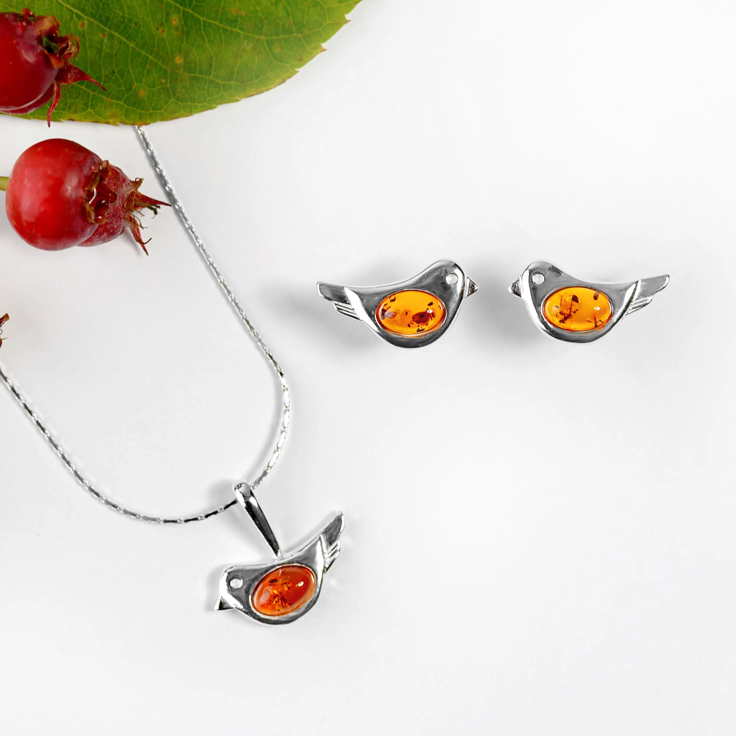 Cute Bird Necklace in Silver and Turquoise