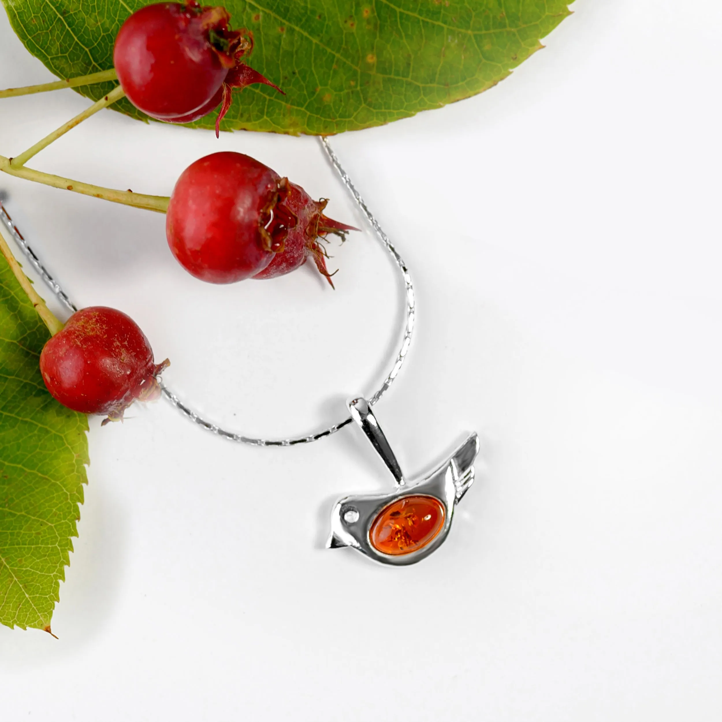 Cute Bird Necklace in Silver and Turquoise