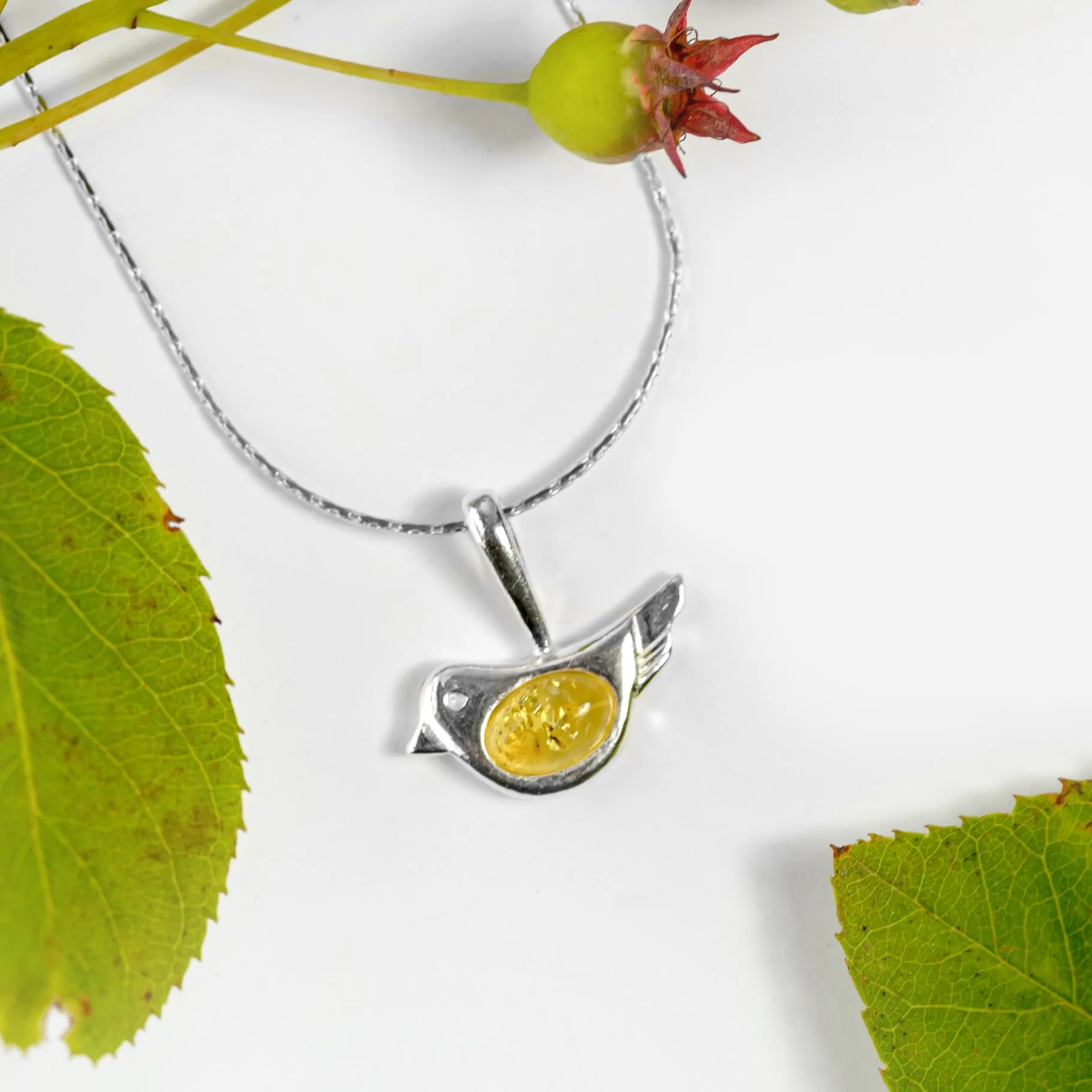 Cute Bird Necklace in Silver and Turquoise