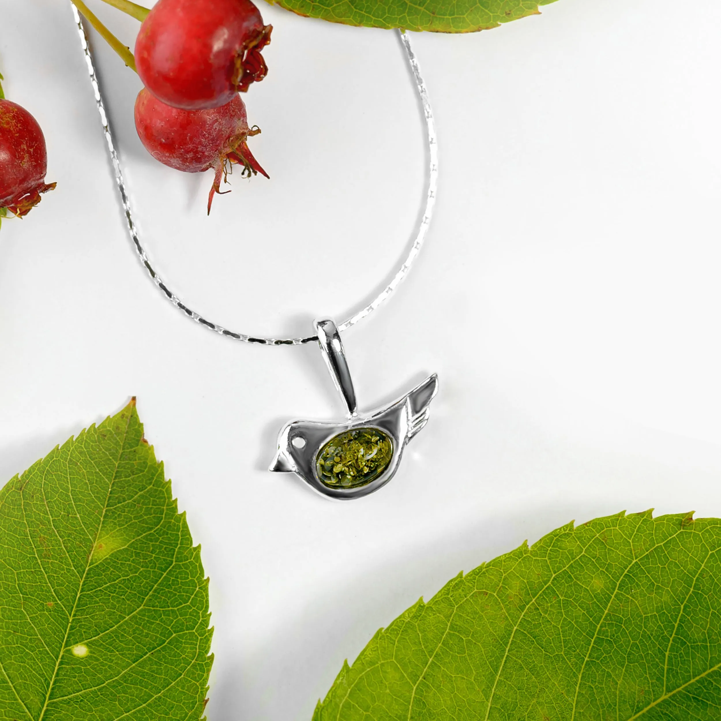 Cute Bird Necklace in Silver and Turquoise