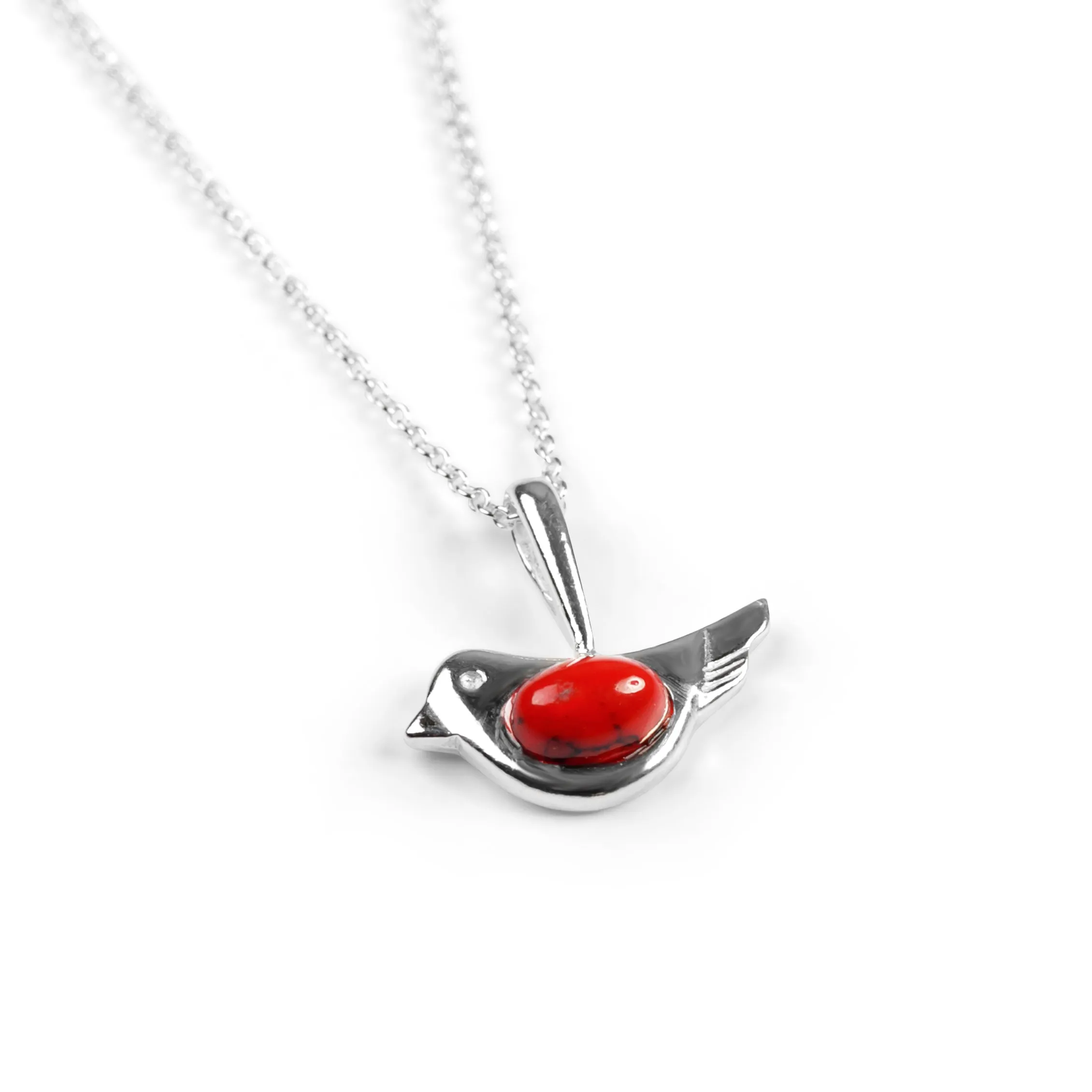 Cute Bird Necklace in Silver and Turquoise
