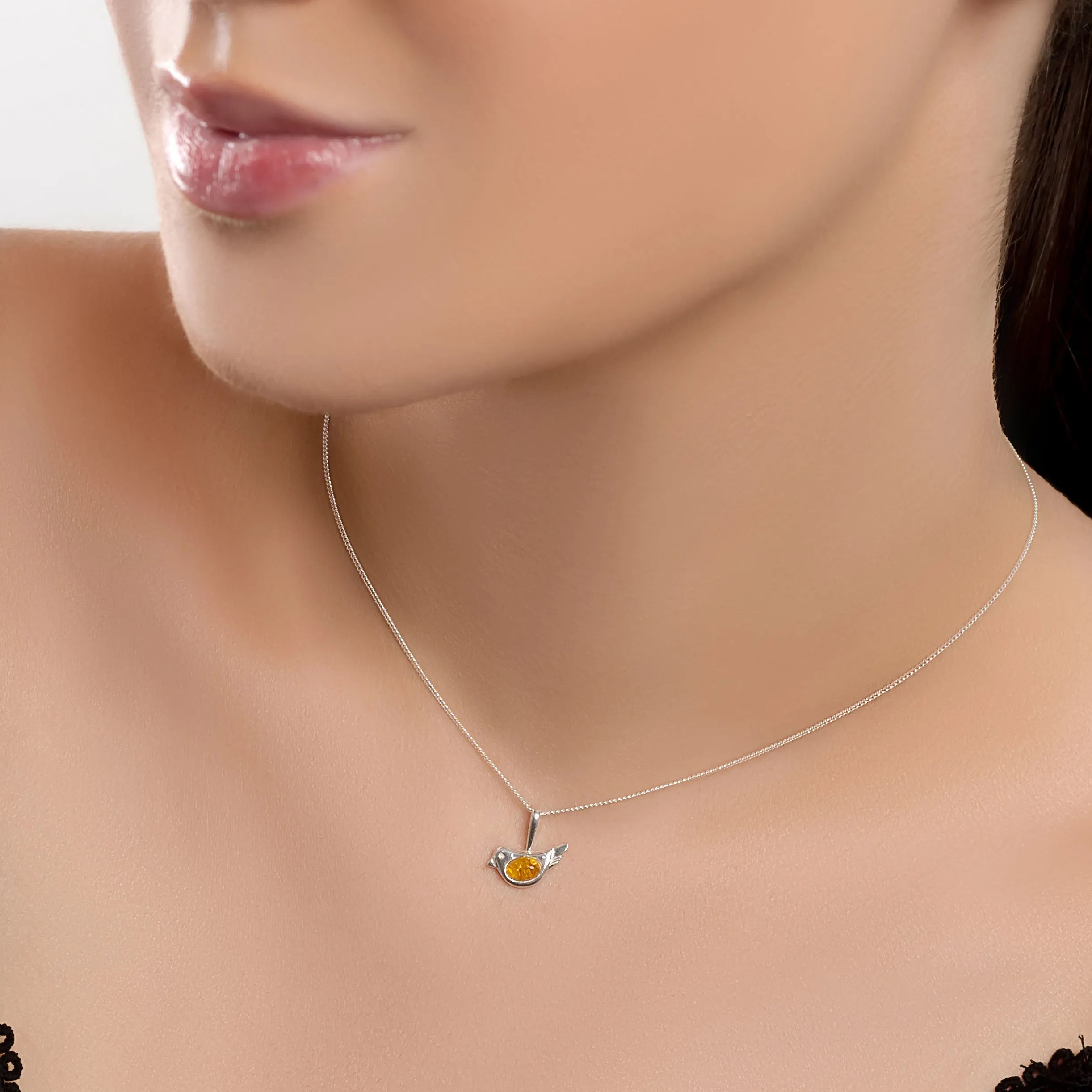 Cute Bird Necklace in Silver and Turquoise