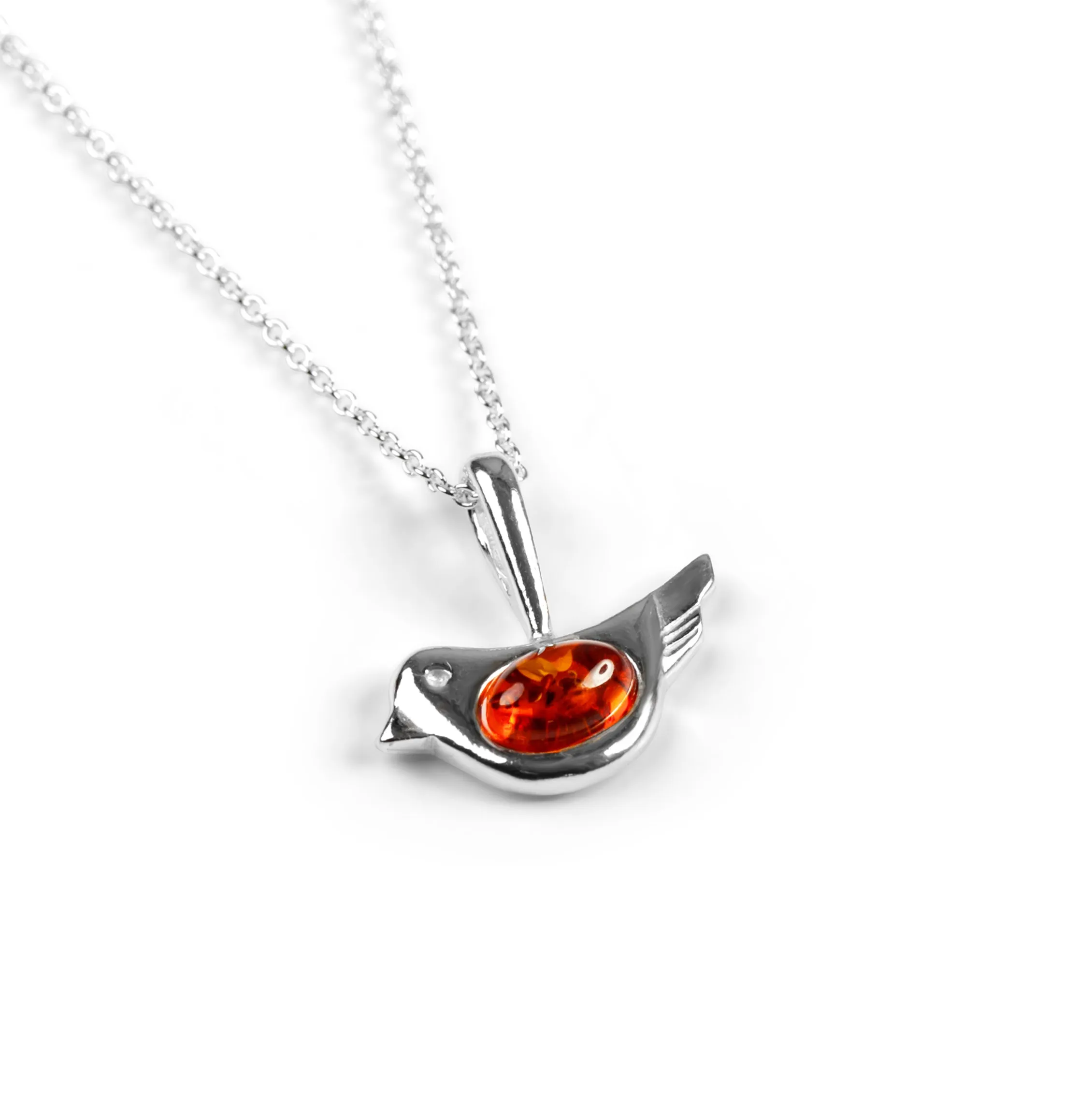 Cute Bird Necklace in Silver and Turquoise