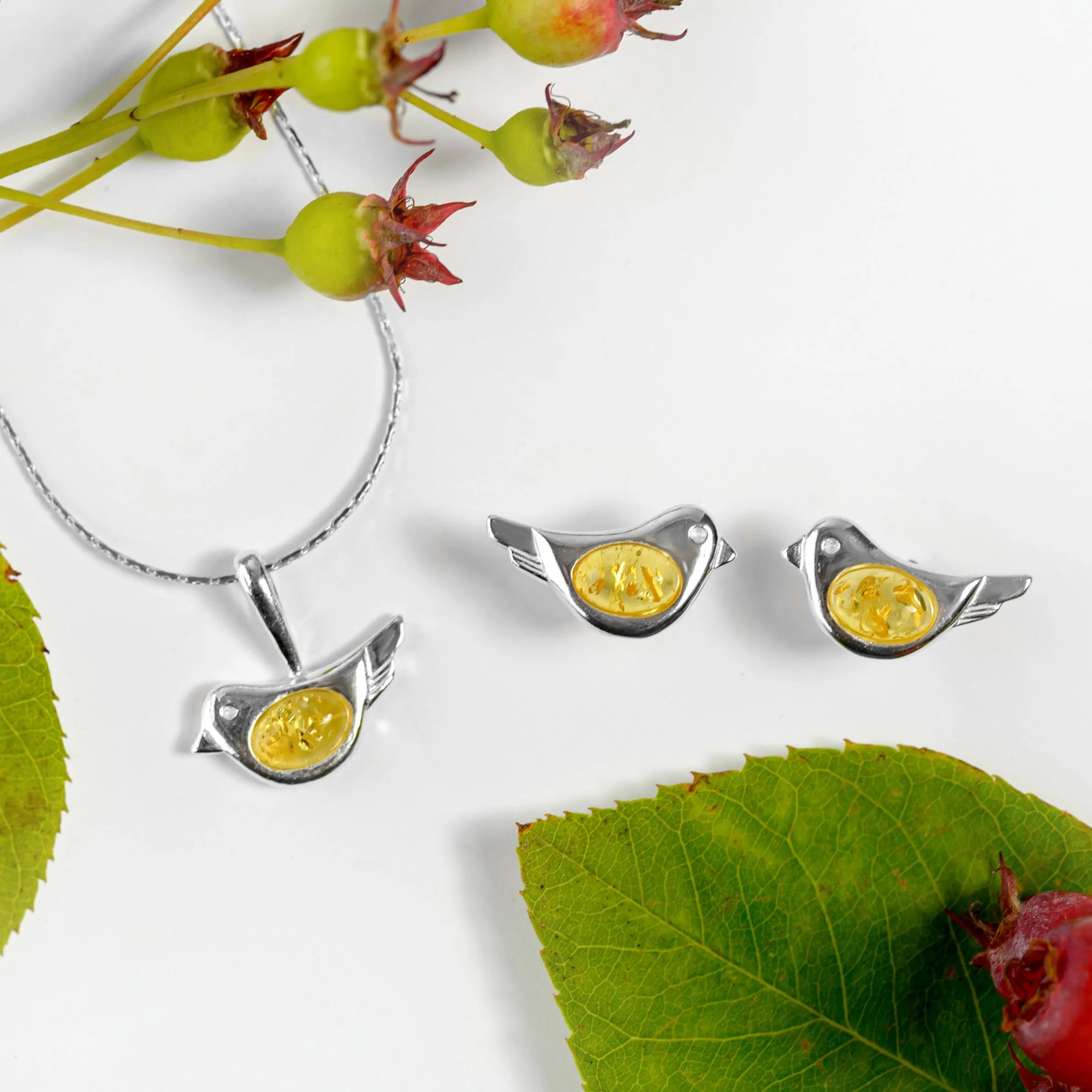 Cute Bird Necklace in Silver and Turquoise