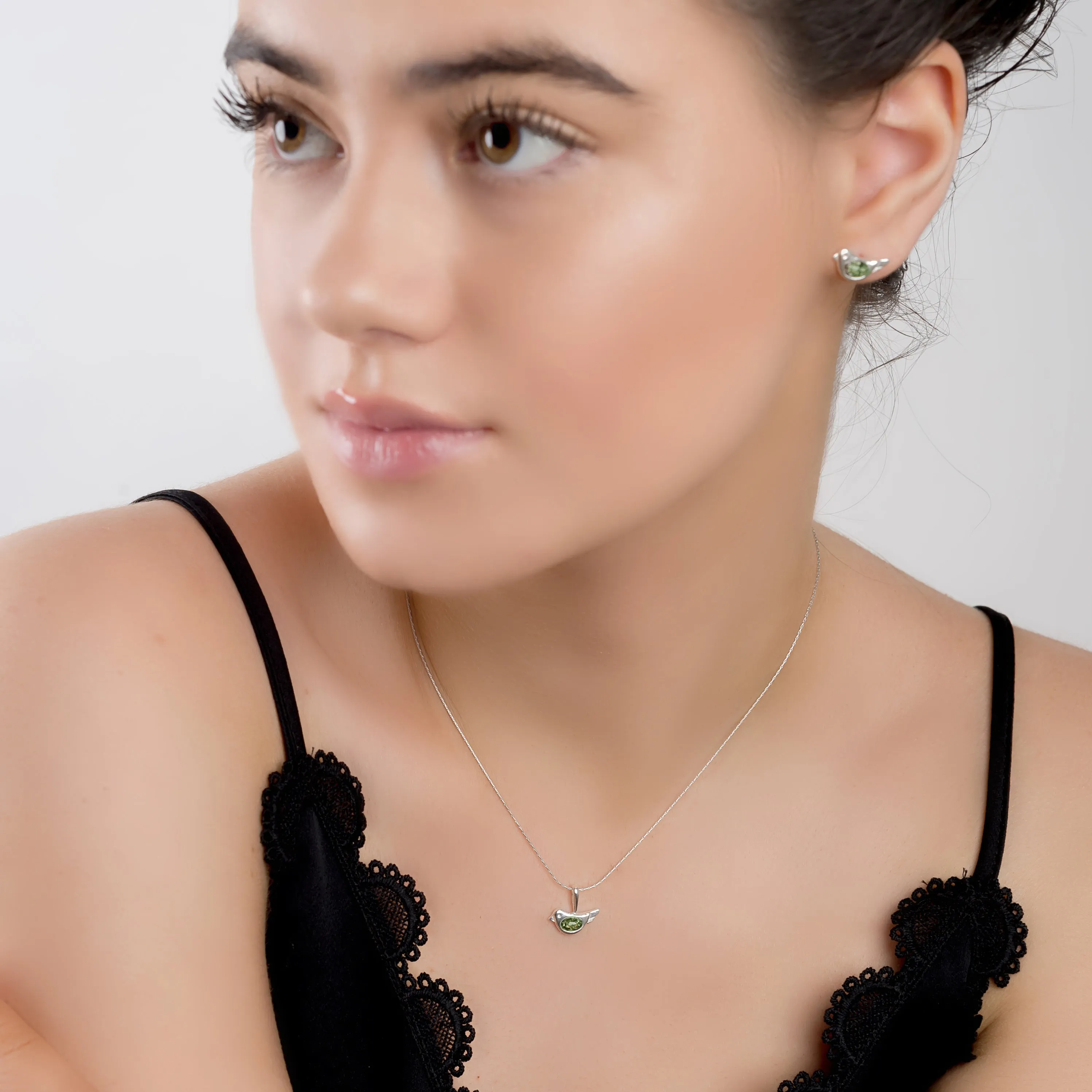 Cute Bird Necklace in Silver and Turquoise