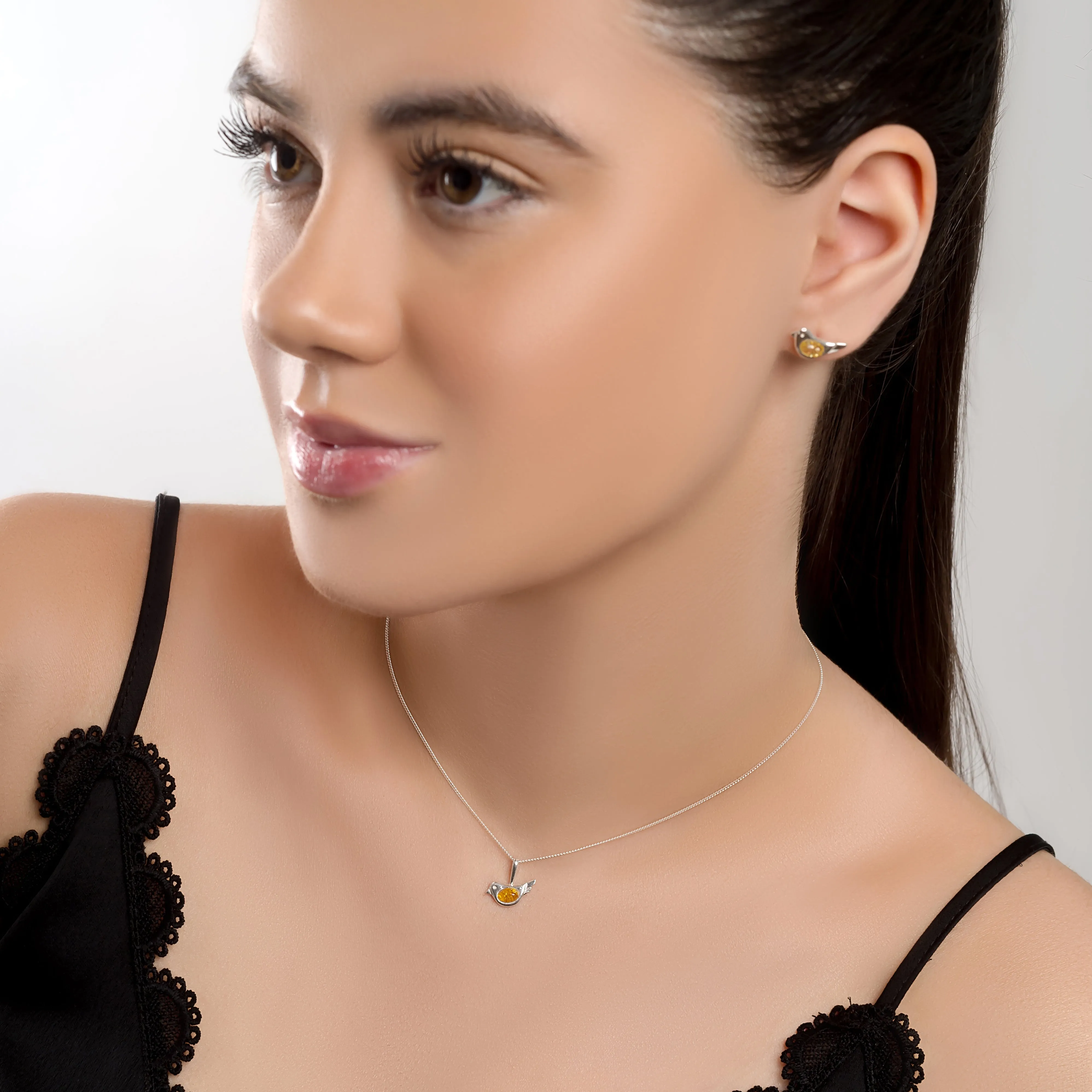 Cute Bird Necklace in Silver and Turquoise