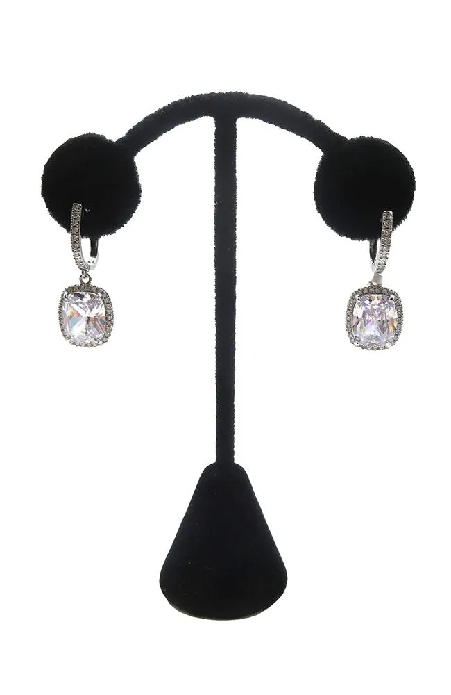 CZ Square Dangle Clasp Earring