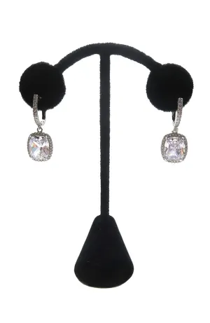 CZ Square Dangle Clasp Earring