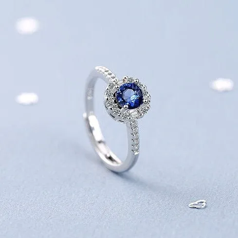 Dainty Blue Sapphire Zircon Adjustable Ring - 925 Sterling Silver