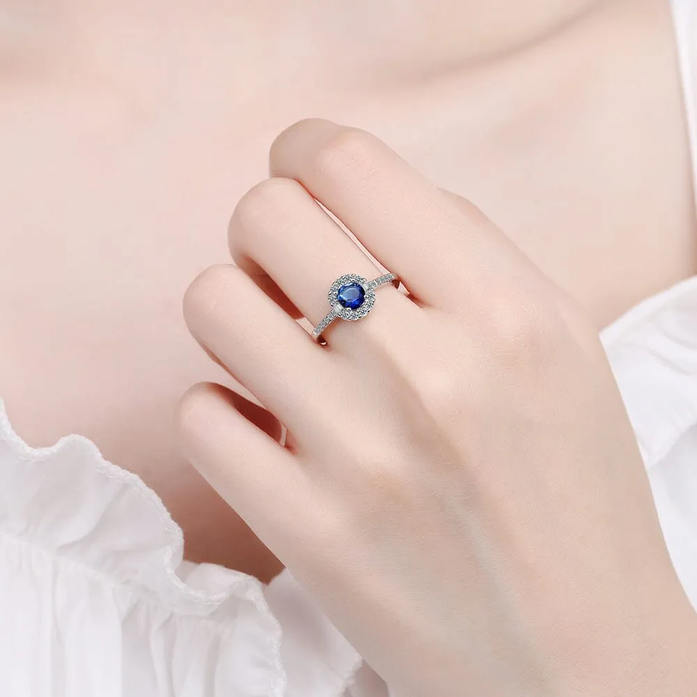 Dainty Blue Sapphire Zircon Adjustable Ring - 925 Sterling Silver