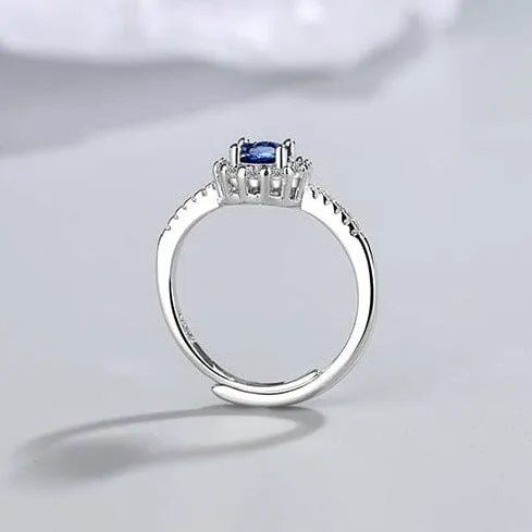 Dainty Blue Sapphire Zircon Adjustable Ring - 925 Sterling Silver