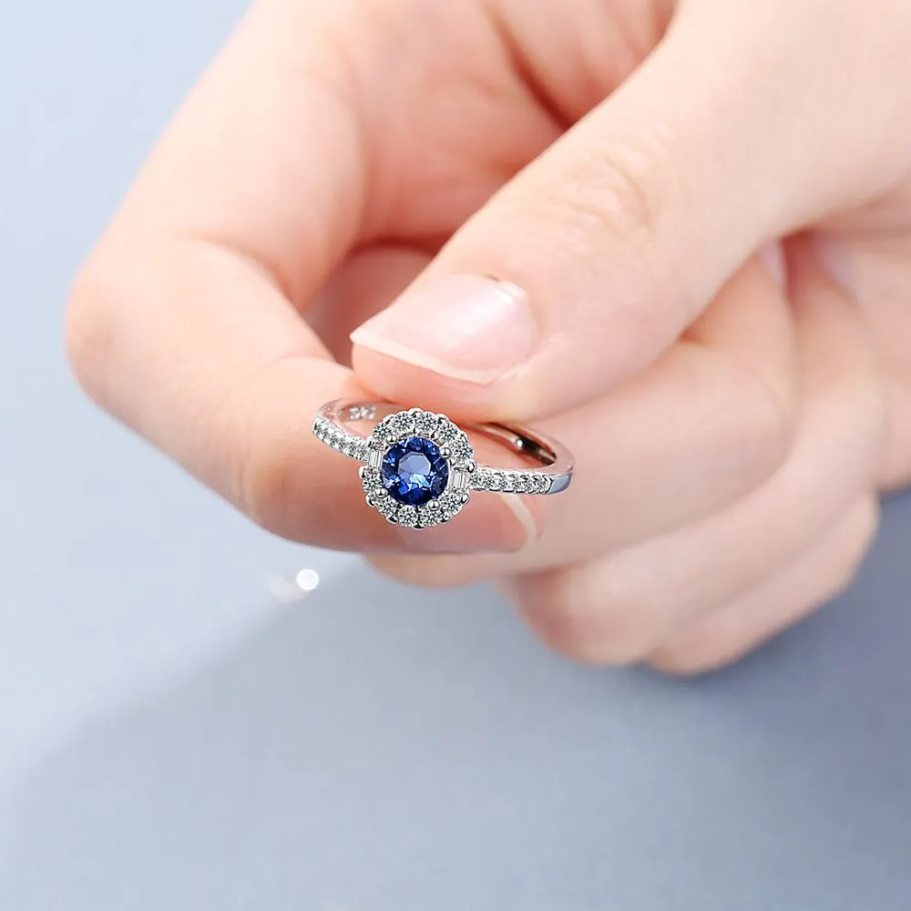 Dainty Blue Sapphire Zircon Adjustable Ring - 925 Sterling Silver
